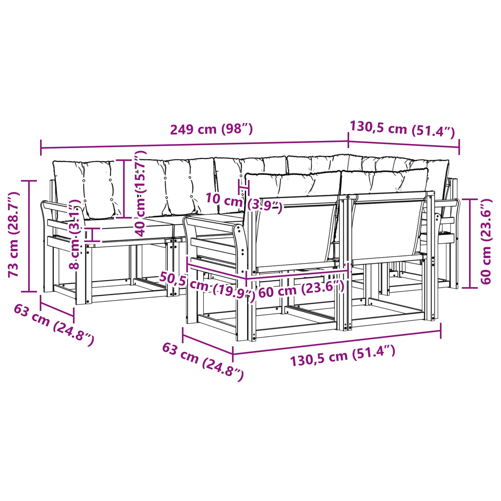 Set vanjskih sofa s jastukom 7 pcs Prirodna i crna