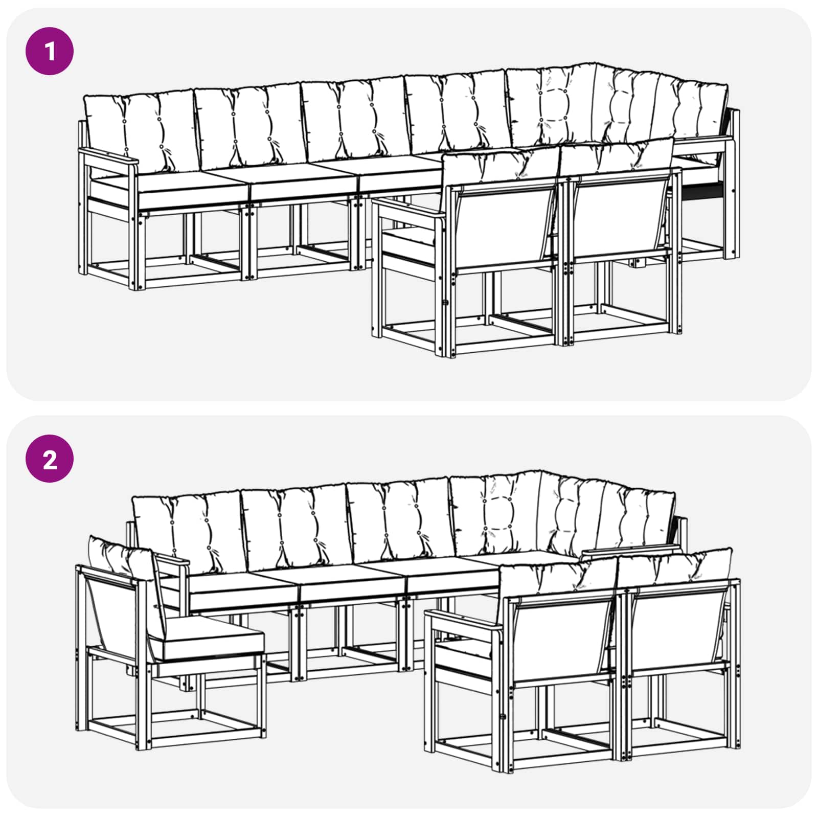 Set vanjskih sofa s jastukom 8 pcs Prirodna i crna
