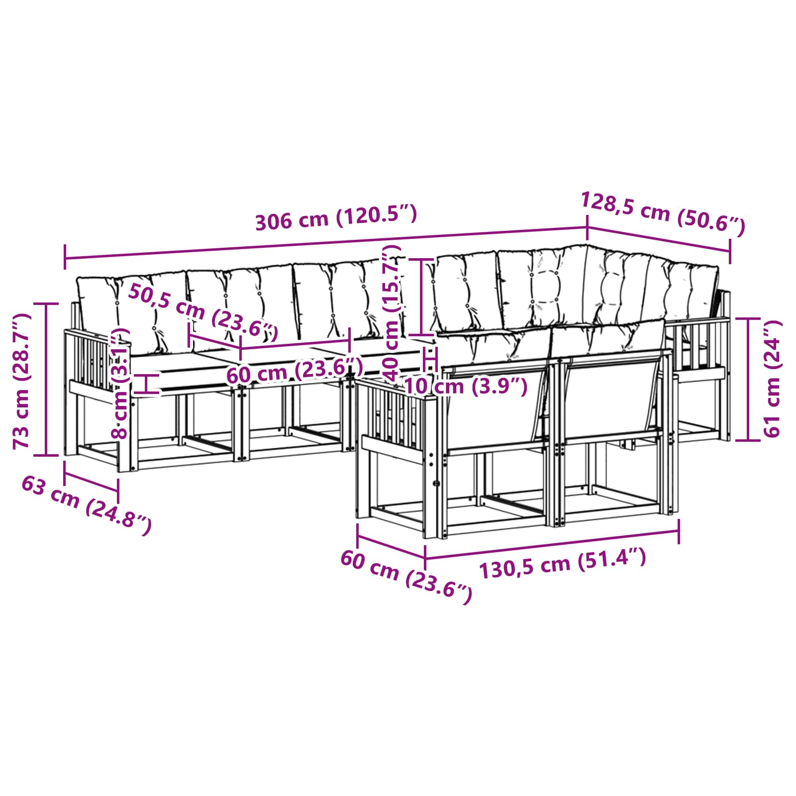 Set vanjskih sofa s jastukom 8 pcs Prirodna i crna