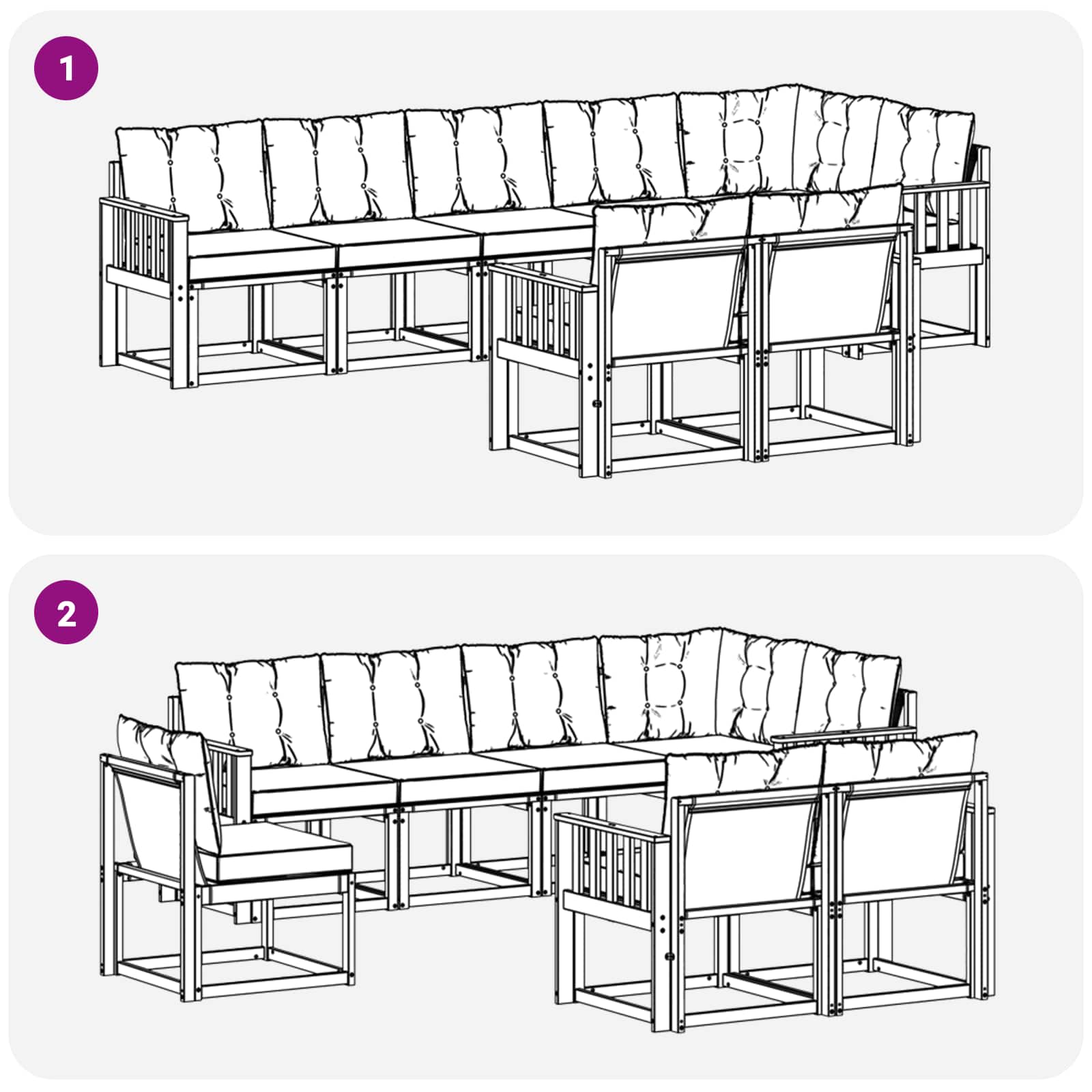 Set vanjskih sofa s jastukom 8 pcs Prirodna i crna