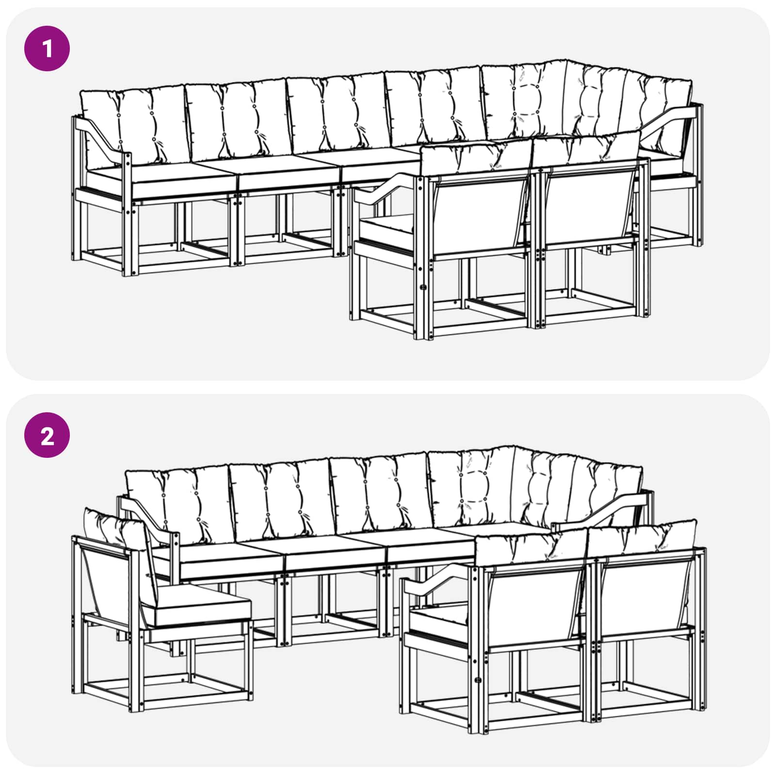 Set vanjskih sofa s jastukom 8 pcs Prirodna i crna