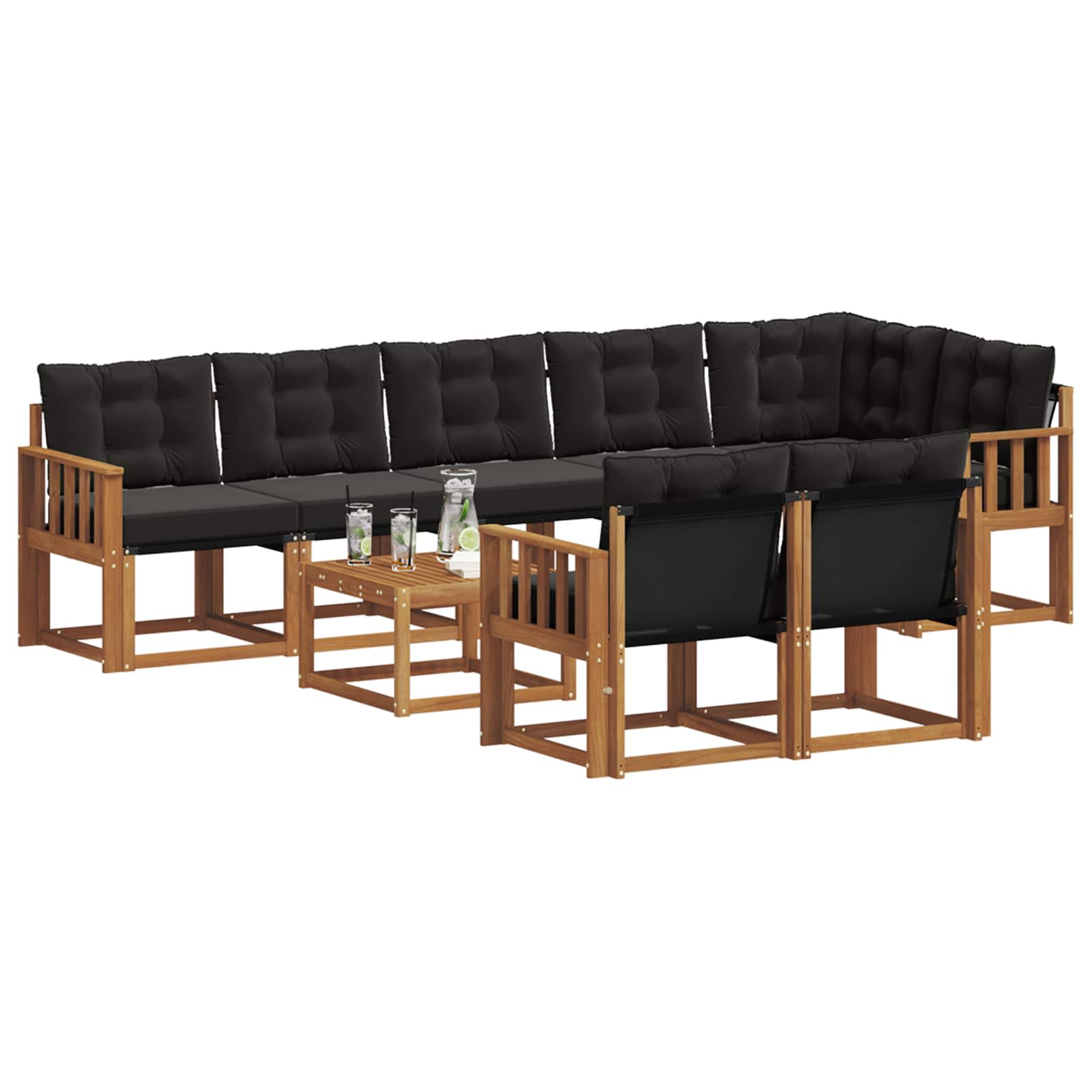 Set vanjskih sofa s jastukom 9 pcs Prirodna i crna