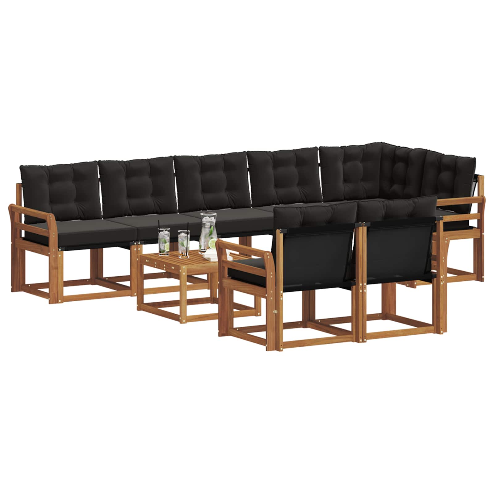 Set vanjskih sofa s jastukom 9 pcs Prirodna i crna