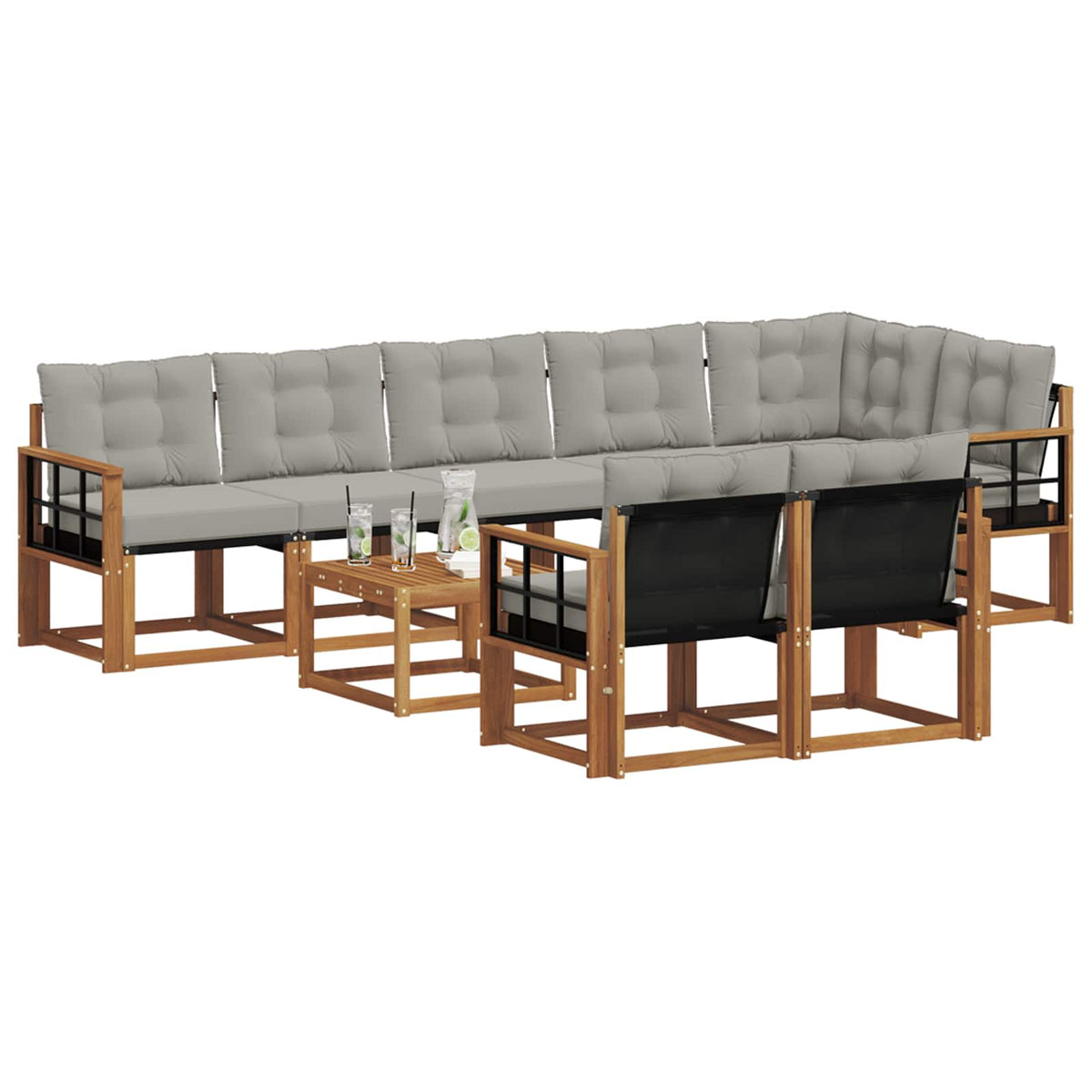 Set vanjskih sofa 9 kom. Prirodna i svijetlo siva
