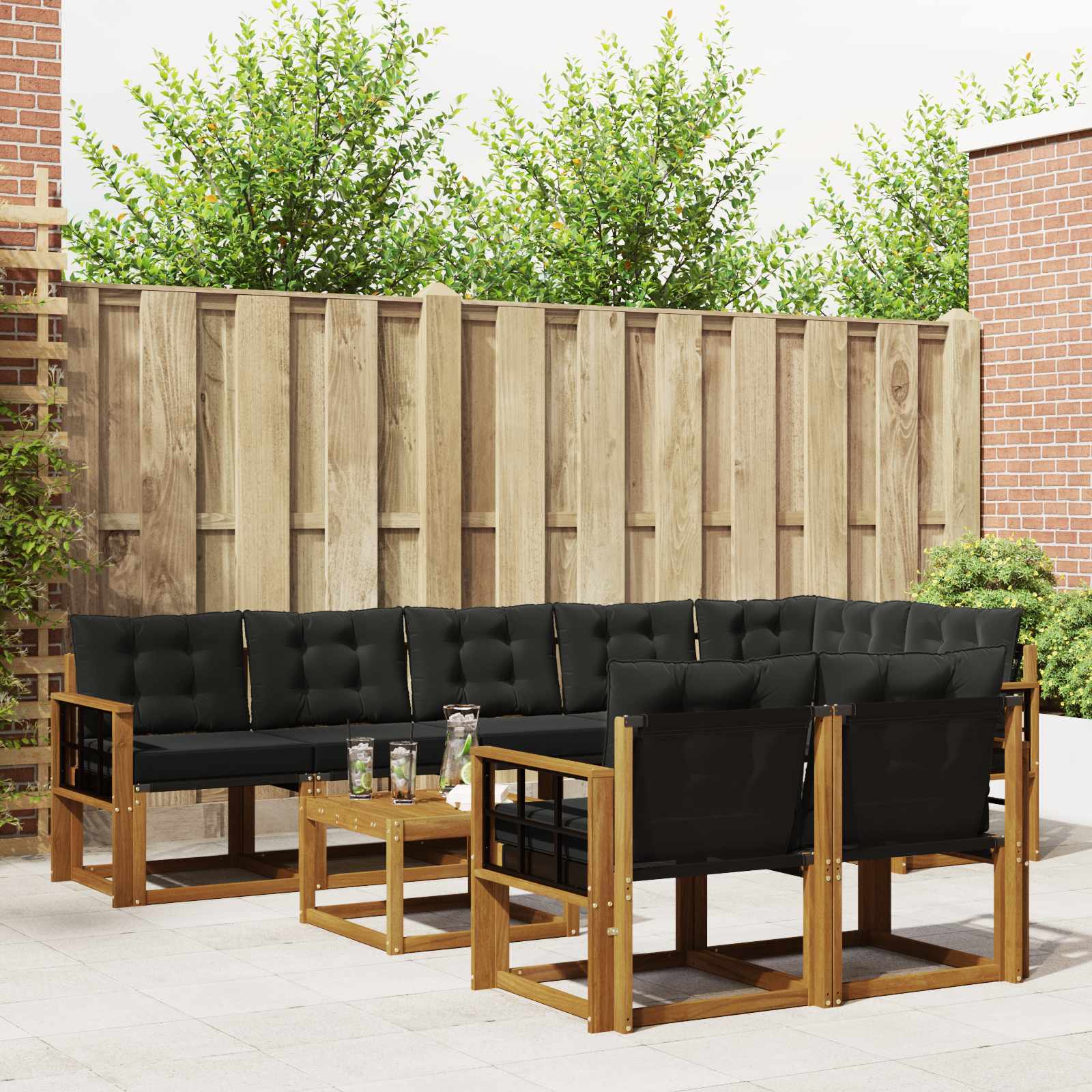Set vanjskih sofa s jastukom 9 pcs Prirodna i crna