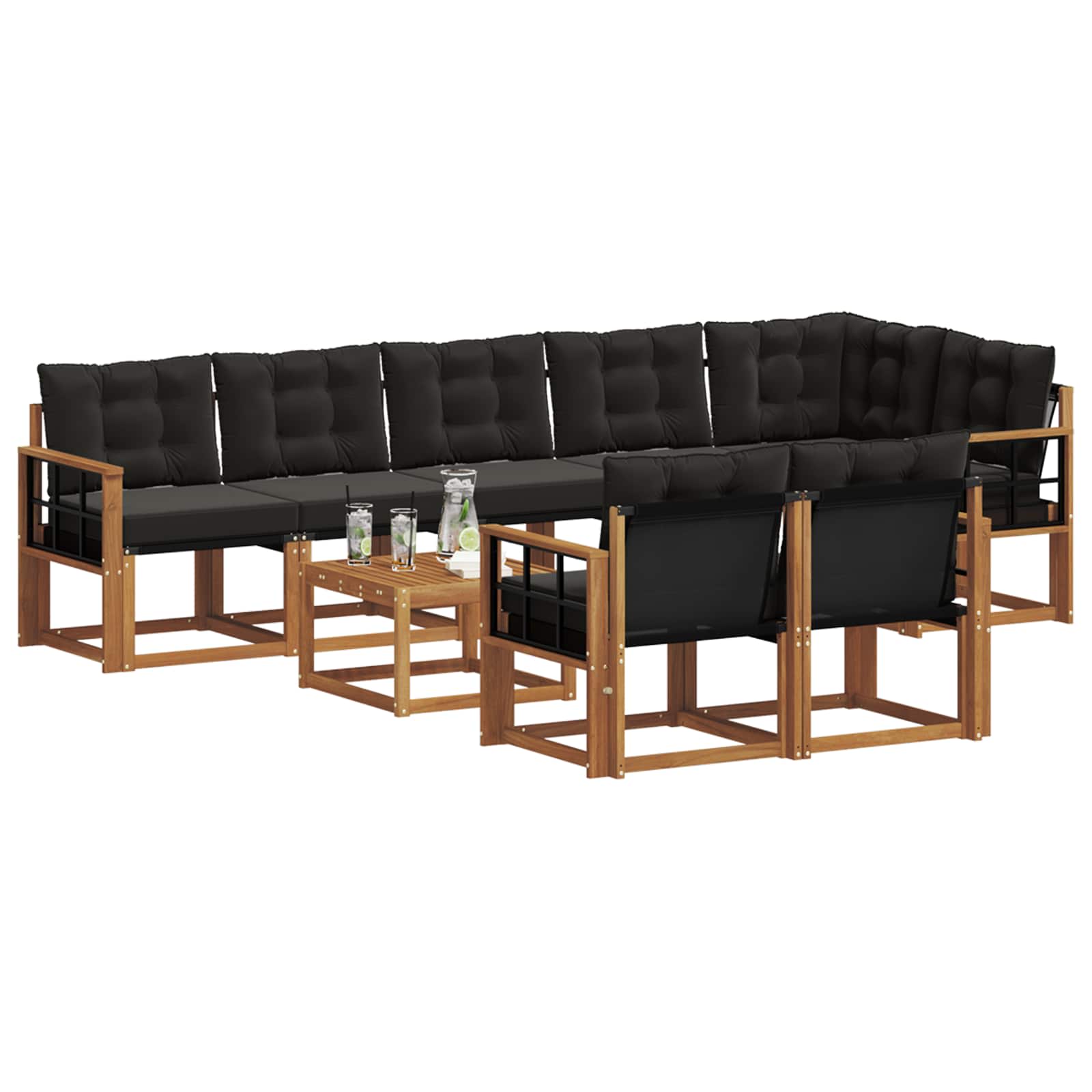 Set vanjskih sofa s jastukom 9 pcs Prirodna i crna