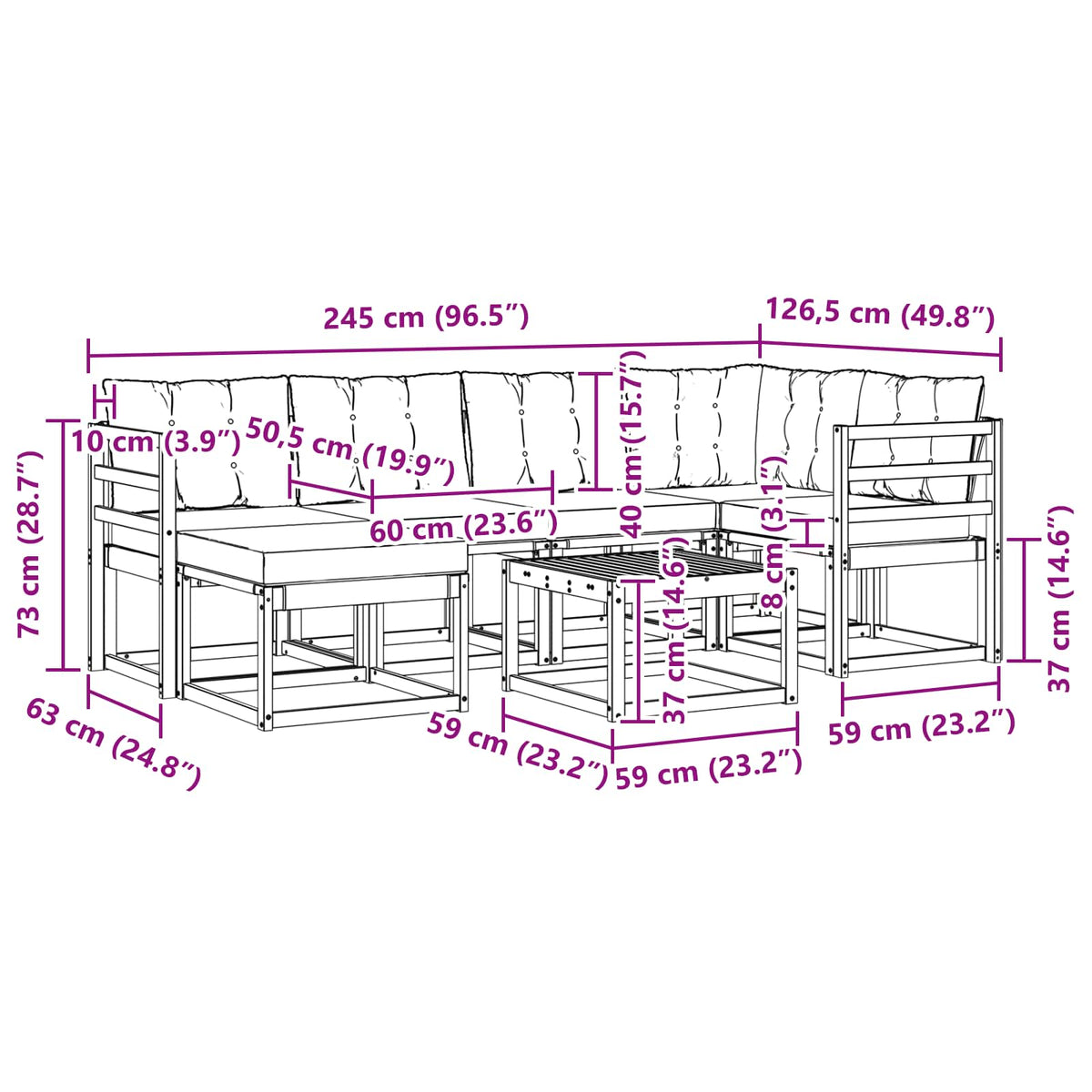 Set vanjskih sofa 7 kom. Prirodna i bež
