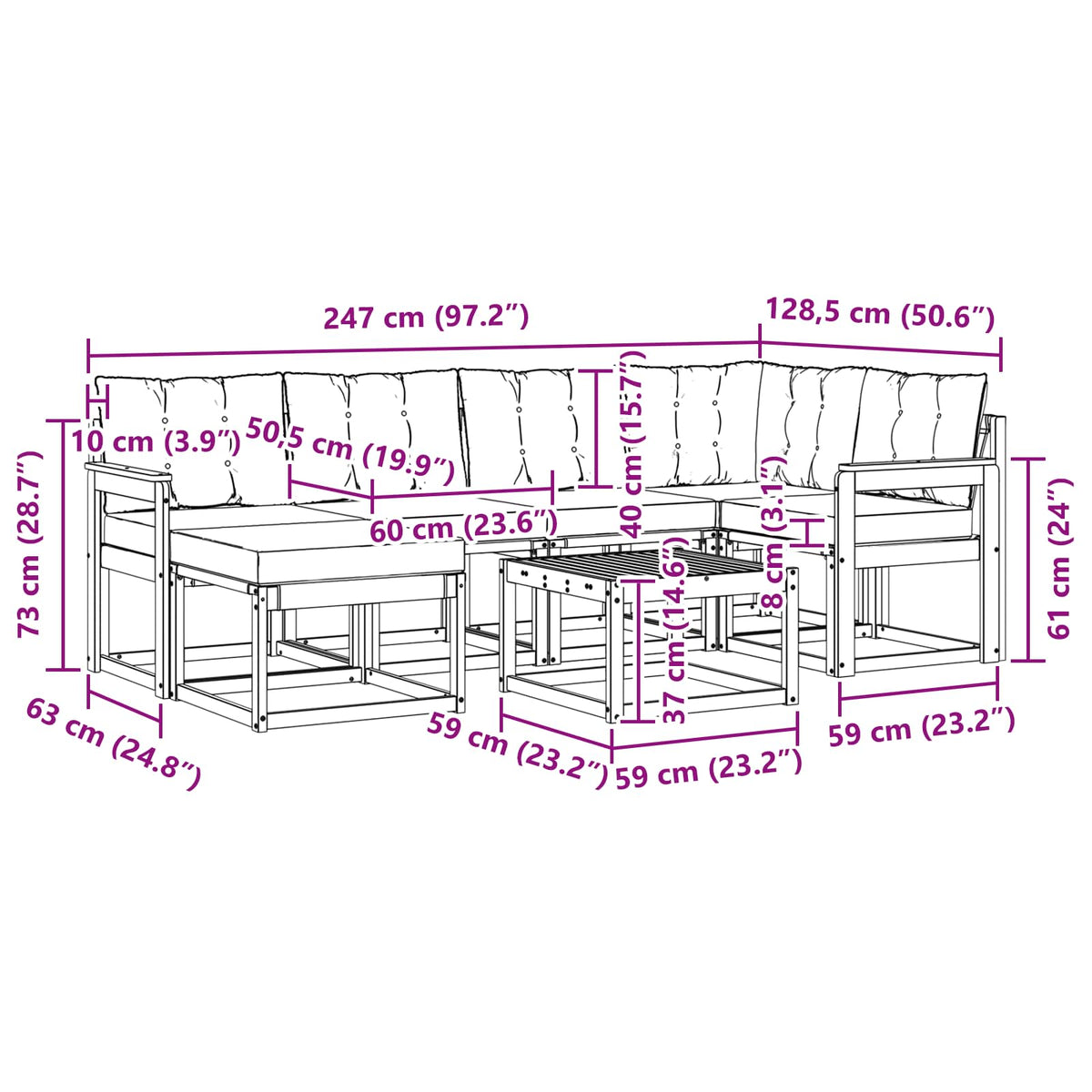 Set vanjskih sofa 7 kom. Prirodna i krem