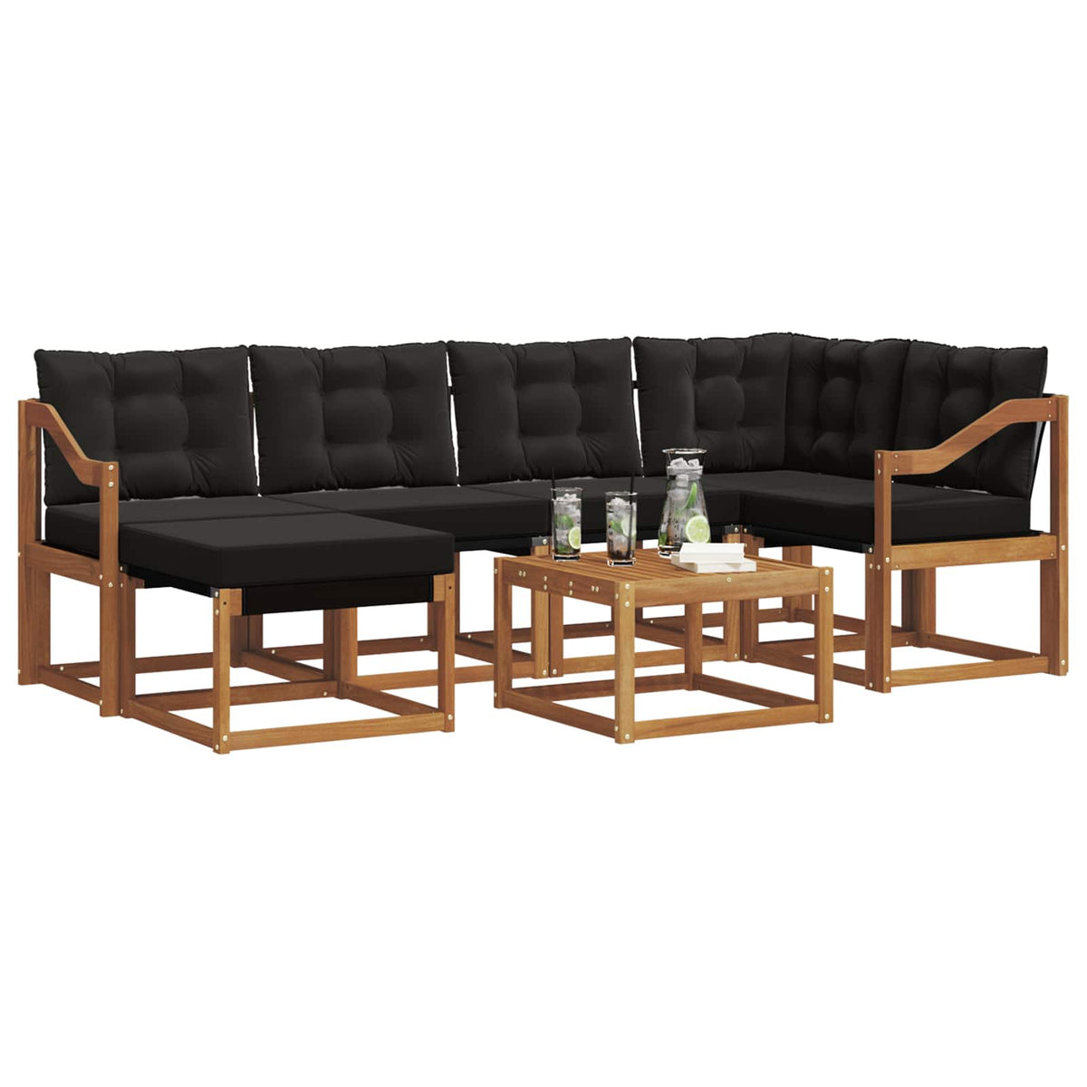 Set vanjskih sofa 7 kom. Prirodna i crna
