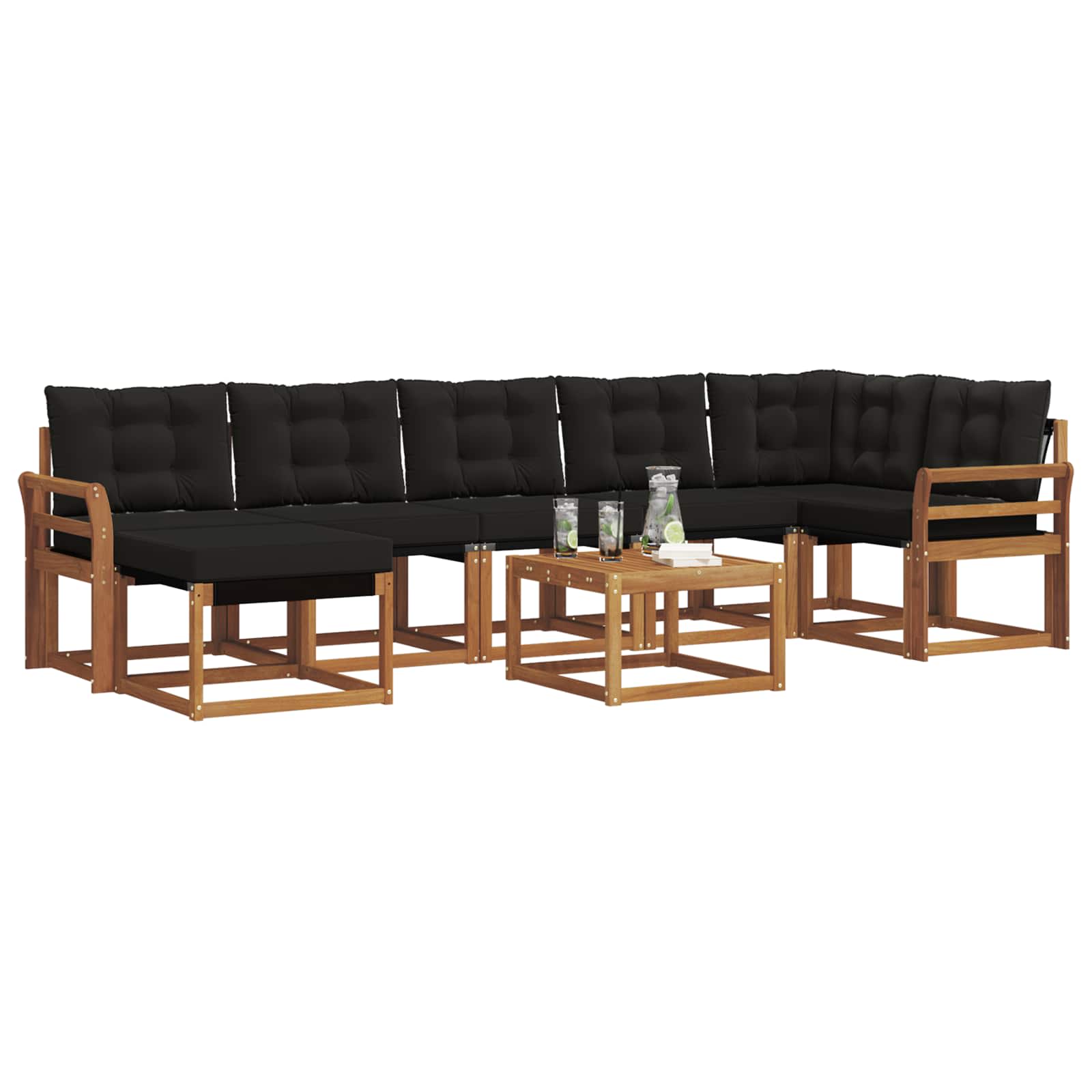 Set vanjskih sofa 8 kom. Prirodna i crna