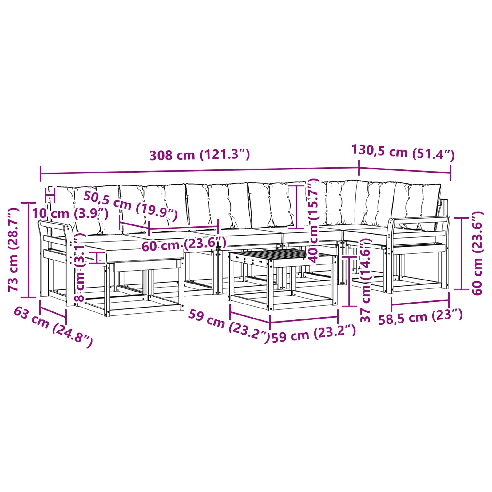 Set vanjskih sofa 8 kom. Prirodna i crna