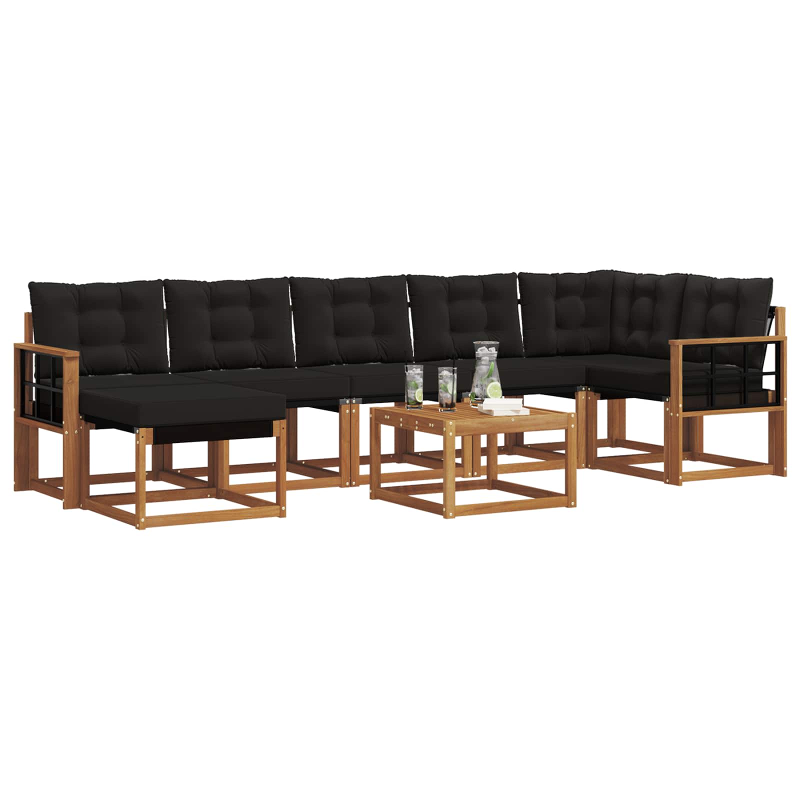 Set vanjskih sofa 8 kom. Prirodna i crna