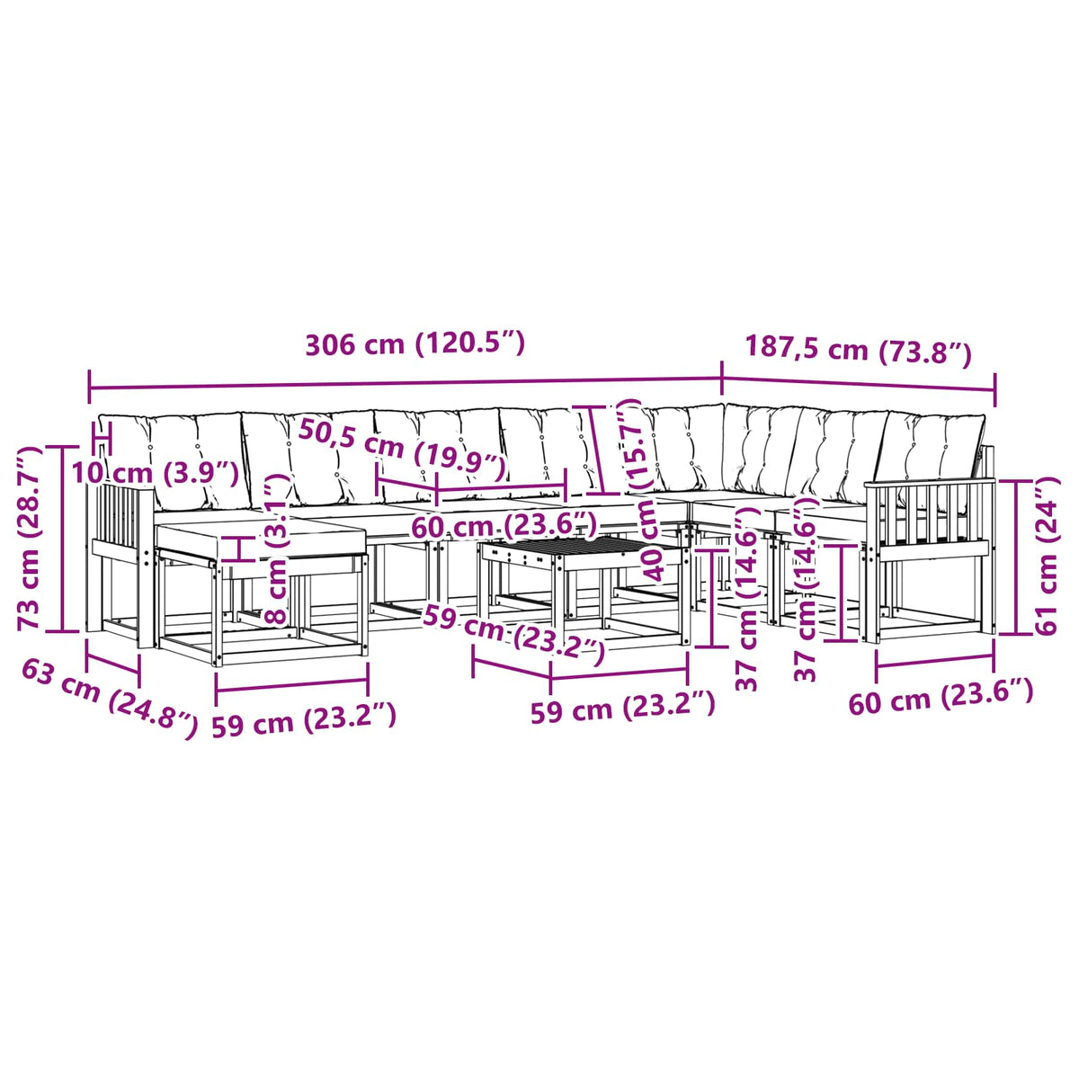 Set vanjskih sofa 9 kom. Prirodna i svjetlosiva