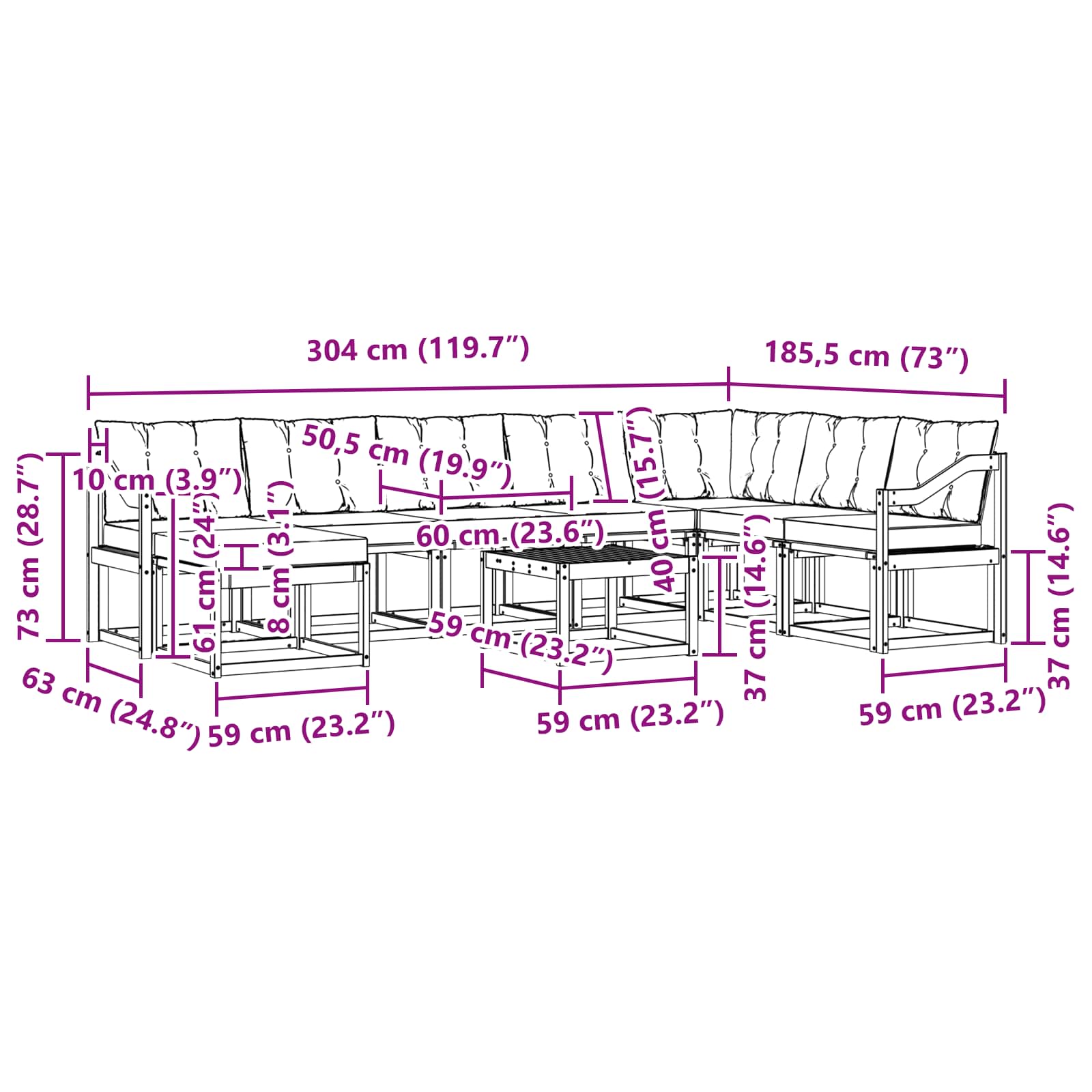 Set vanjskih sofa 9 kom. Prirodna i krem