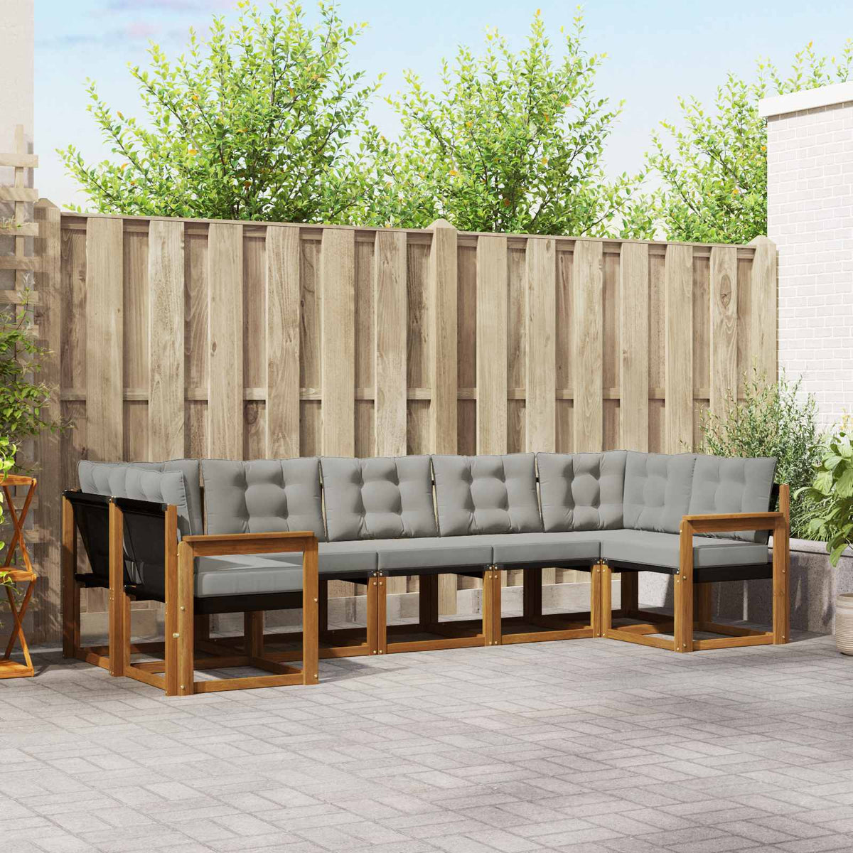 Set vanjskih sofa s jastukom 7 pcs Prirodna i svijetlo siva