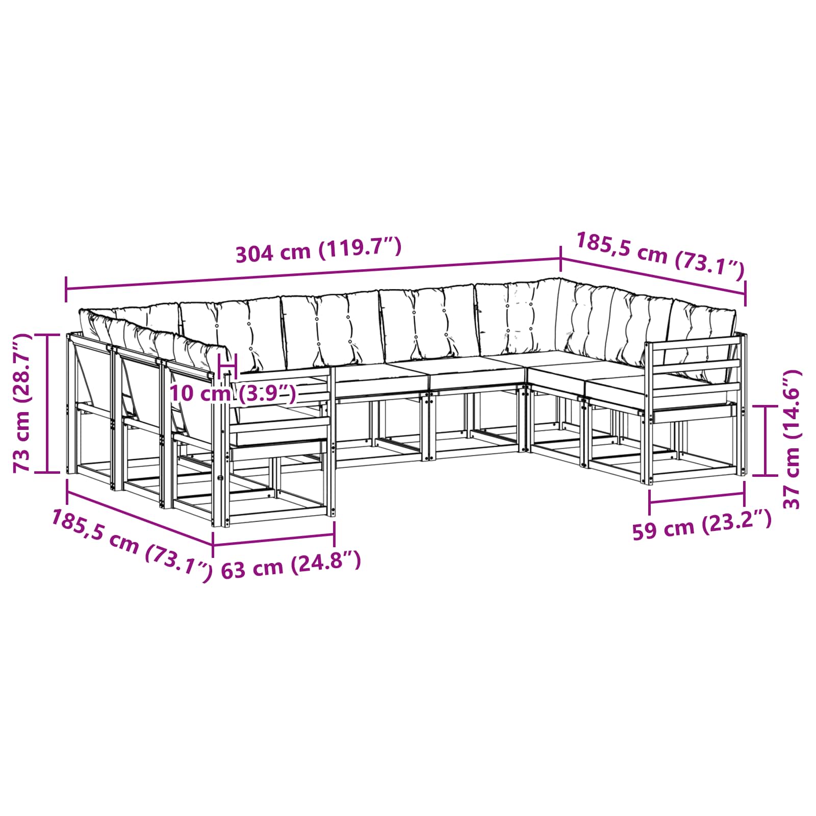 Set vanjskih sofa s jastukom 9 pcs Prirodna i crna
