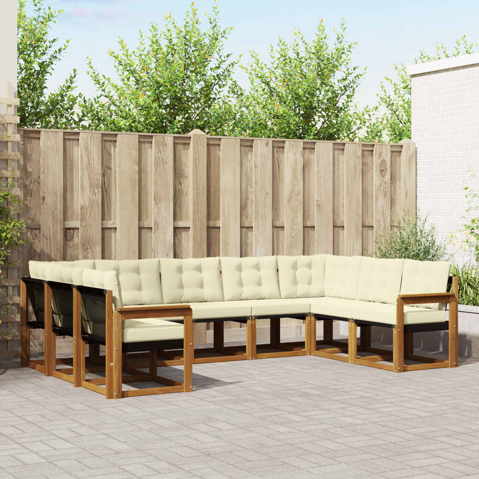 Set vanjskih sofa 9 pcs Prirodna i krem Čvrsto drvo akacije