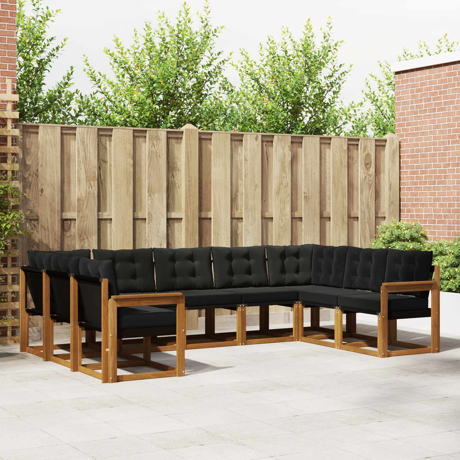 Set vanjskih sofa 9 pcs Prirodna i crna Čvrsto drvo akacije