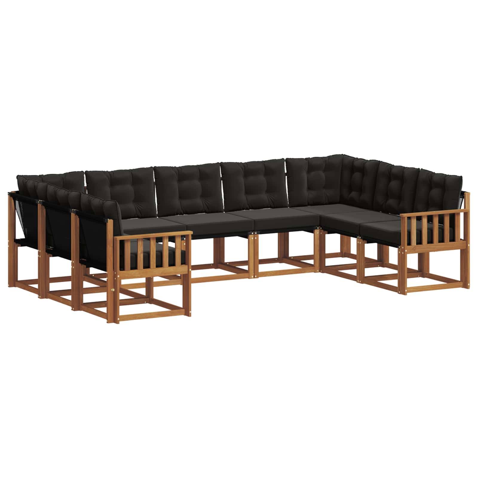 Set vanjskih sofa 9 pcs Prirodna i crna Čvrsto drvo akacije
