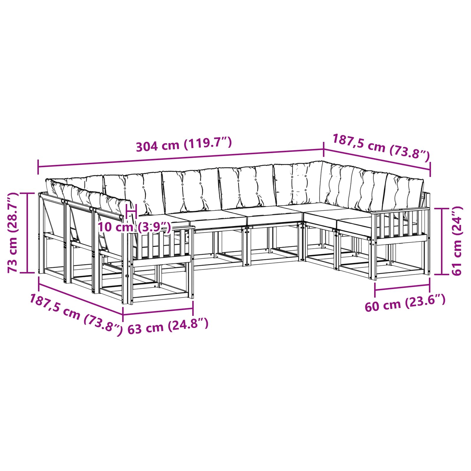 Set vanjskih sofa 9 pcs Prirodna i crna Čvrsto drvo akacije