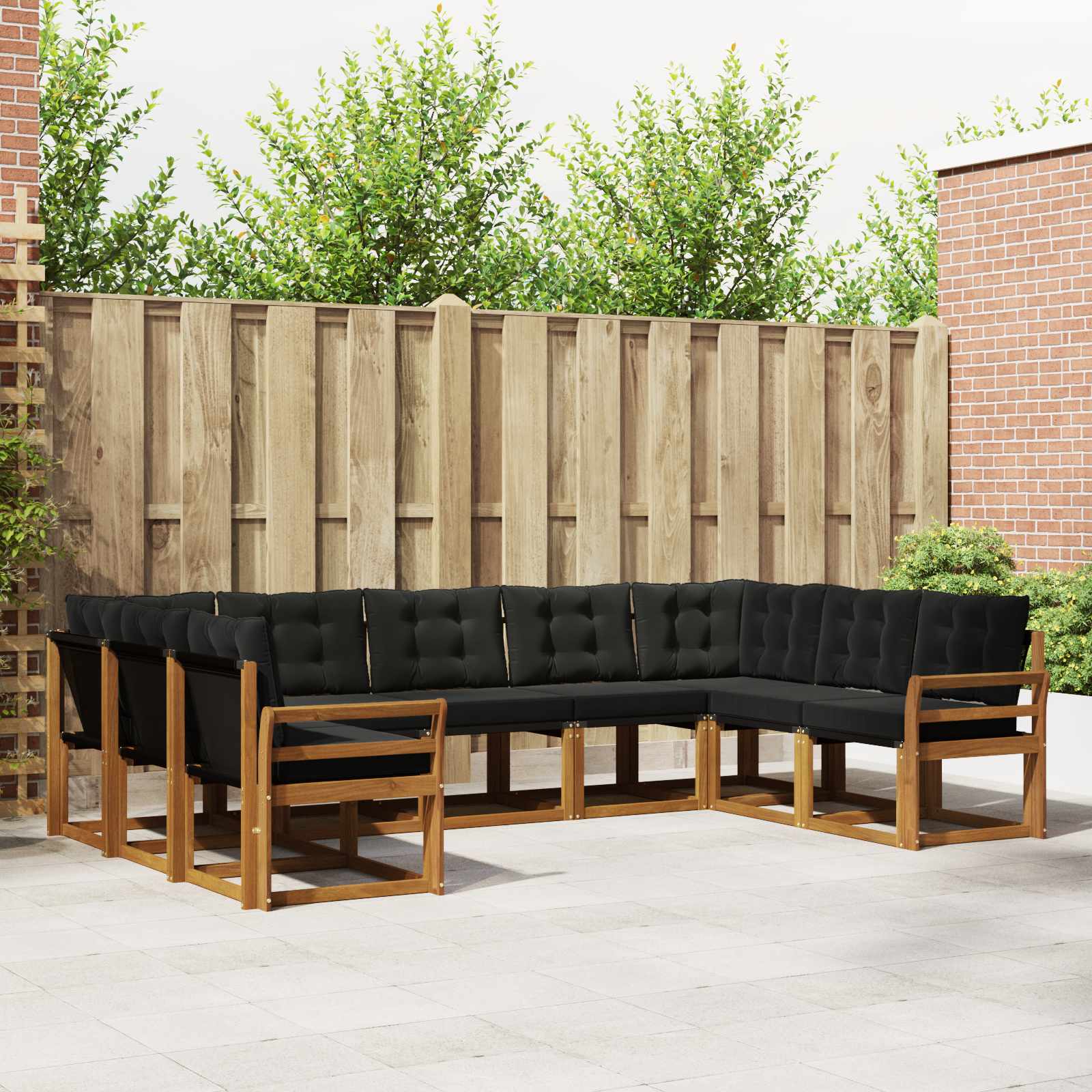 Set vanjskih sofa 9 pcs Prirodna i crna Čvrsto drvo akacije