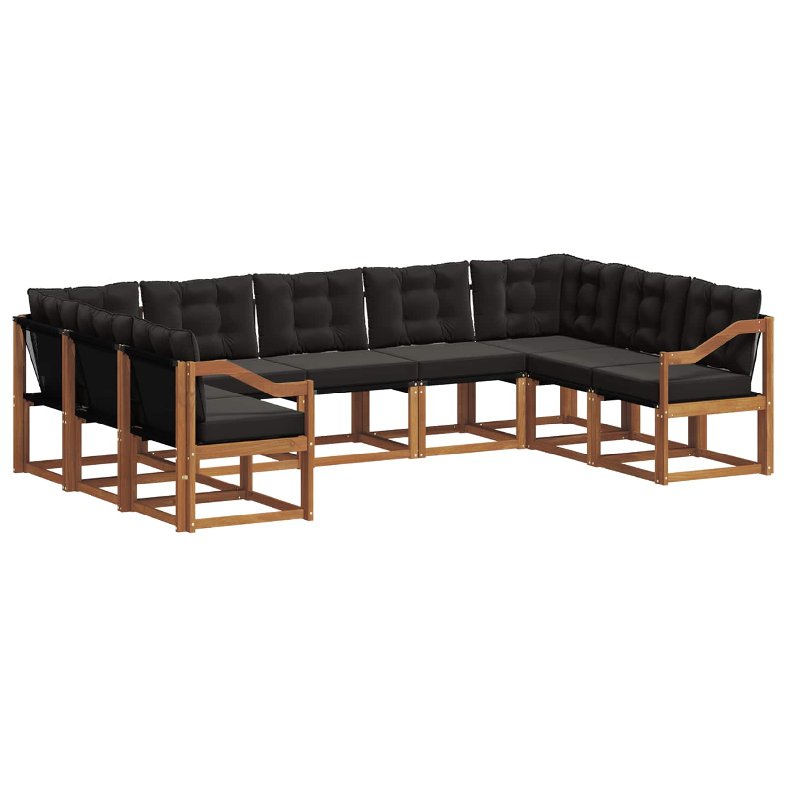Set vanjskih sofa 9 pcs Prirodna i crna Čvrsto drvo akacije