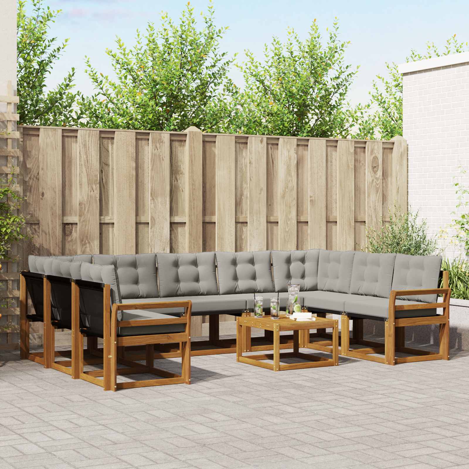 Set vanjskih sofa s jastukom 10 pcs Prirodna i svijetlo siva