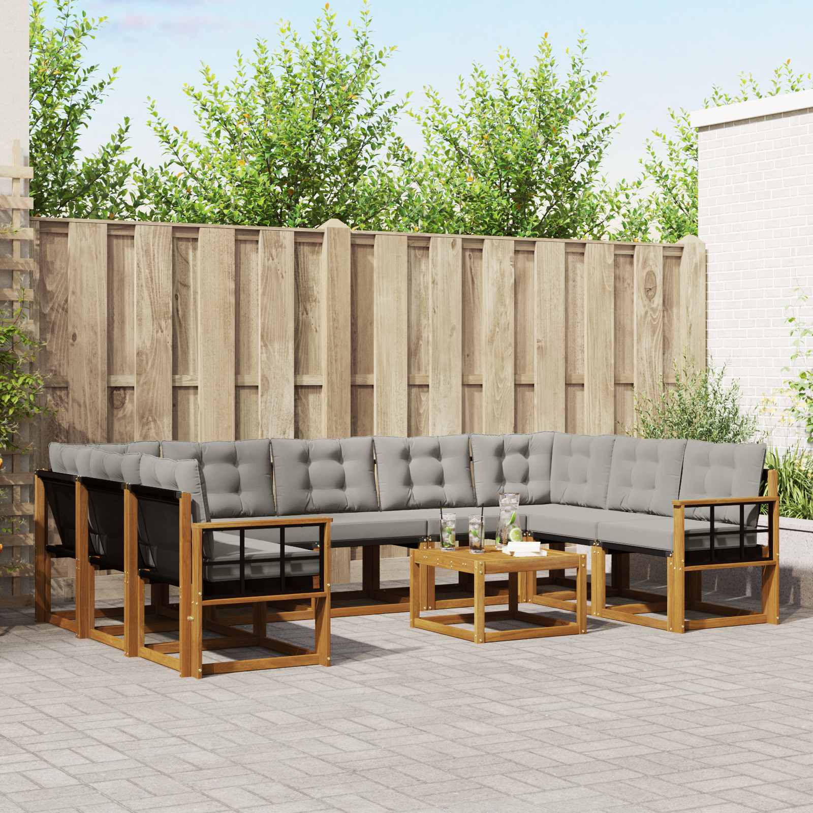 Set vanjskih sofa s jastukom 10 pcs Prirodna i svijetlo siva