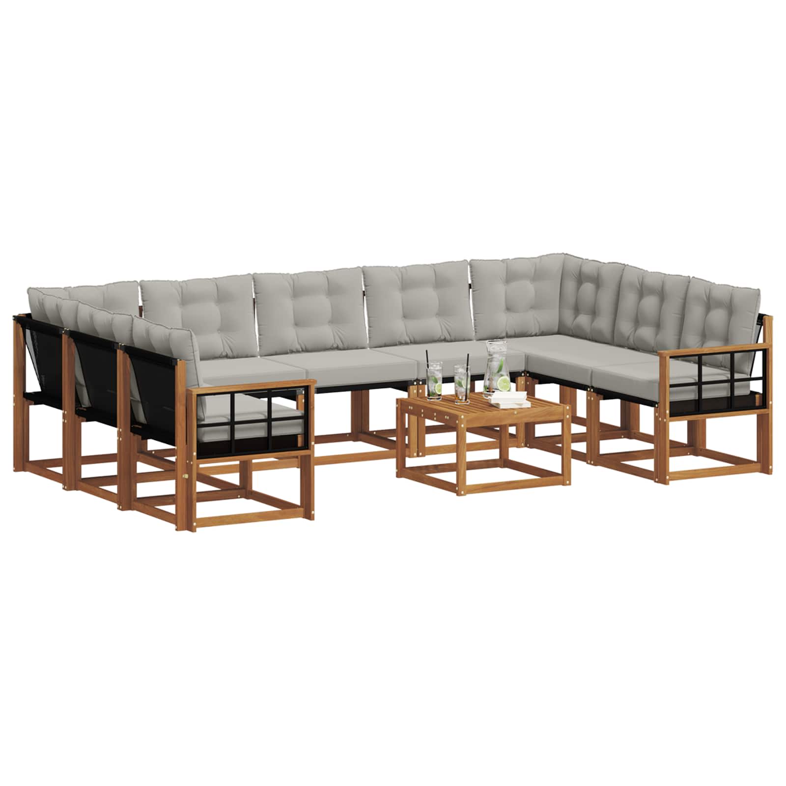 Set vanjskih sofa s jastukom 10 pcs Prirodna i svijetlo siva