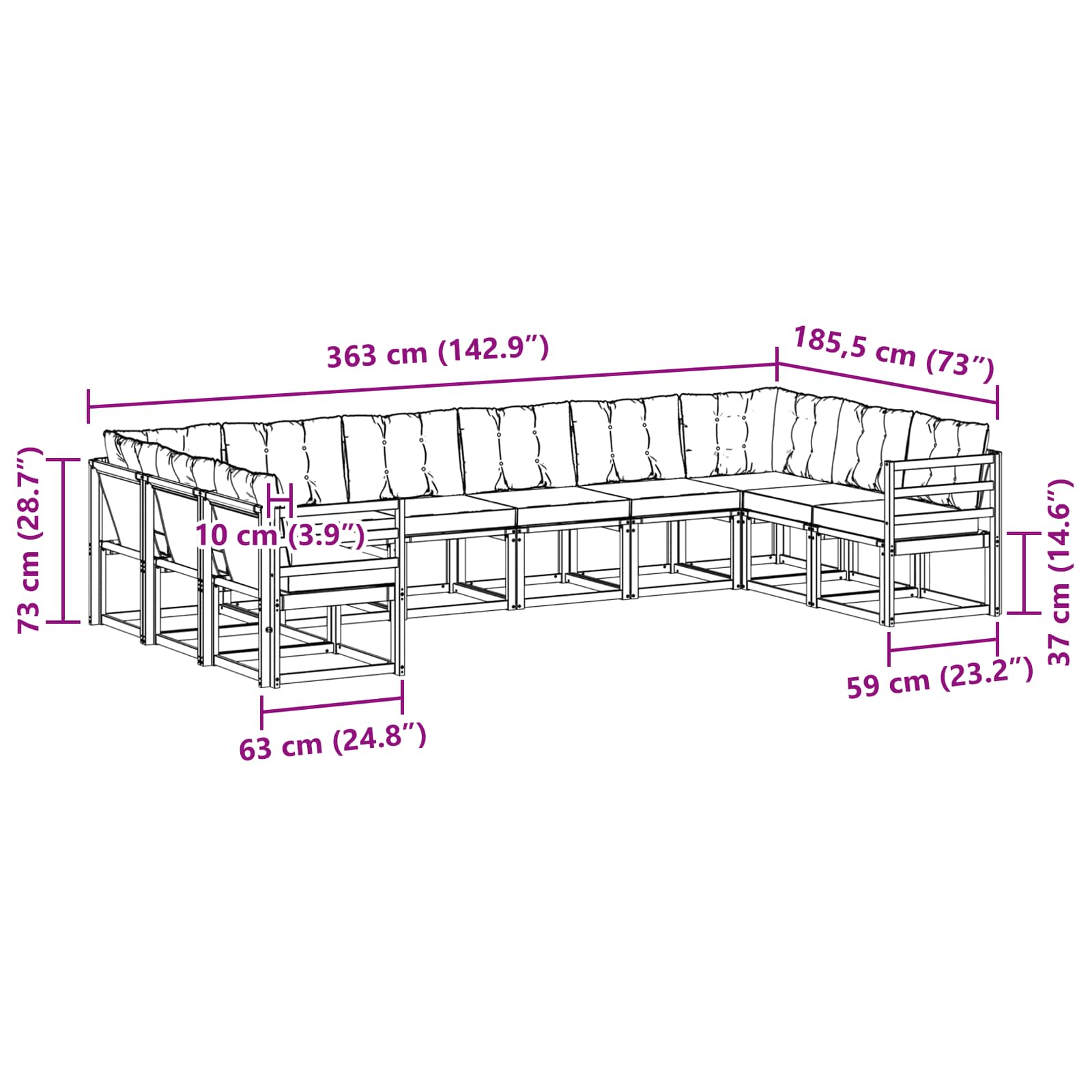 Set vanjskih sofa s jastukom 10 pcs Prirodna i svijetlo siva