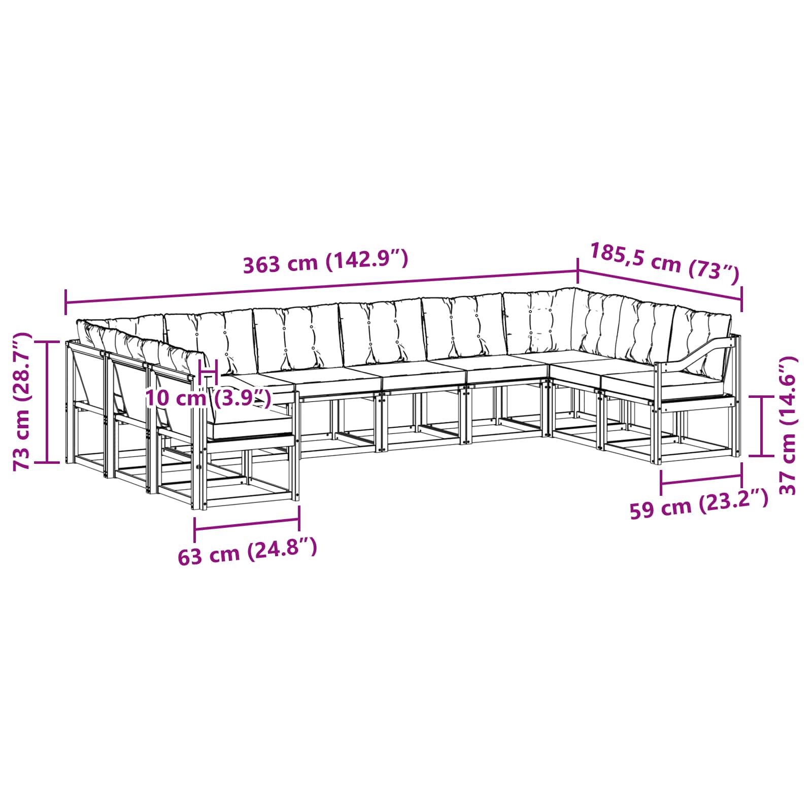 Set vanjskih sofa s jastukom 10 pcs Prirodna i crna