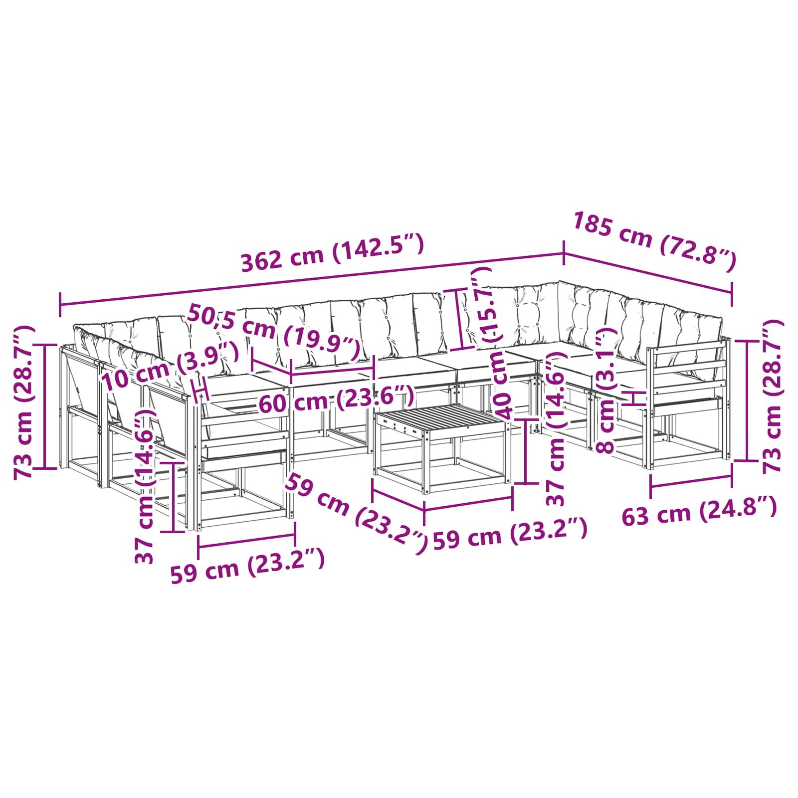 Set vanjskih sofa s jastukom 11 pcs Prirodna i krem