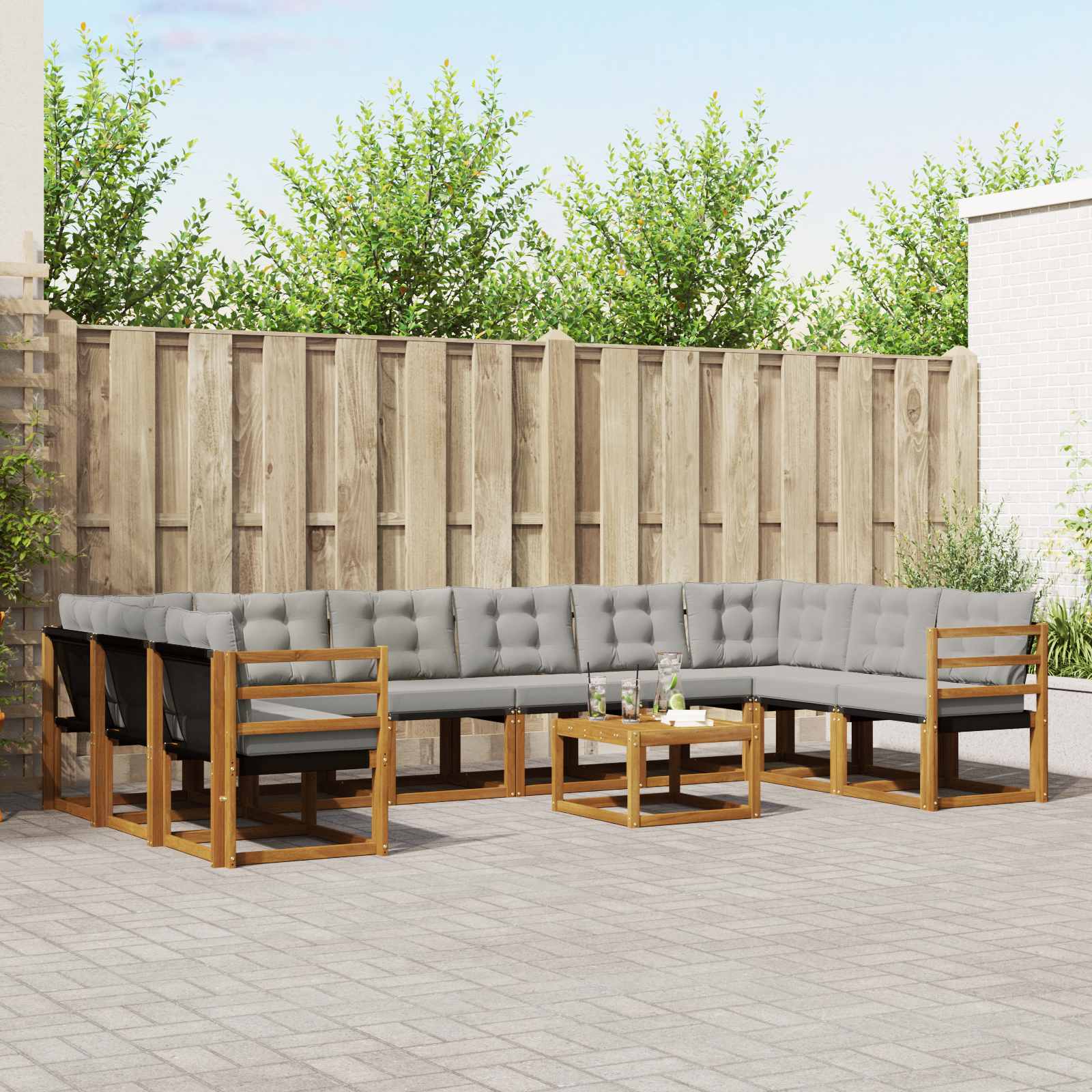 Set vanjskih sofa s jastukom 11 pcs Prirodna i svijetlo siva