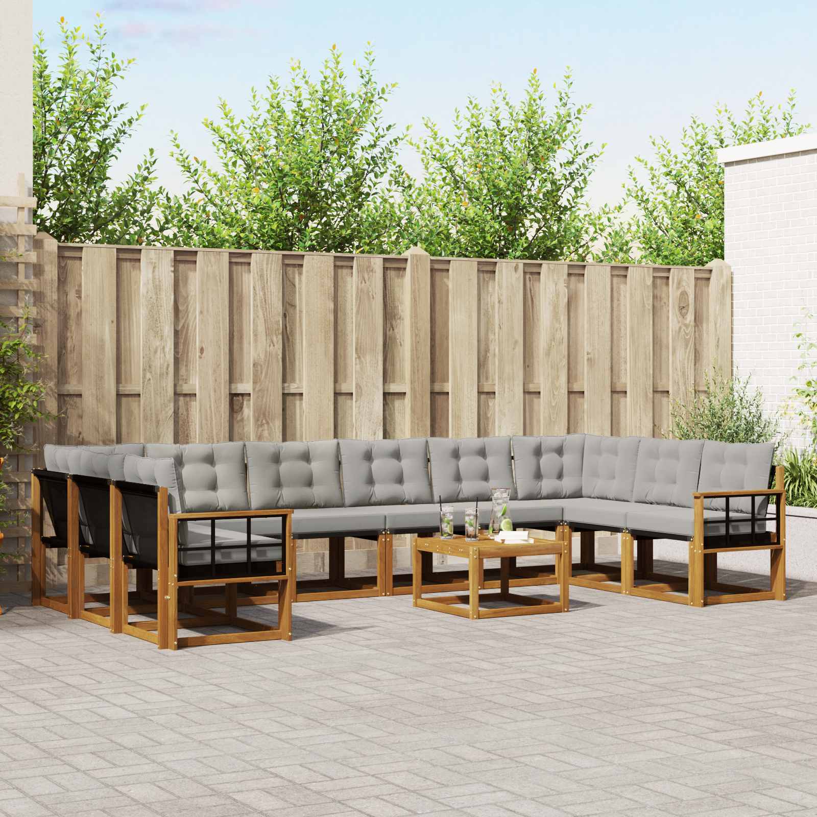 Set vanjskih sofa s jastukom 11 pcs Prirodna i svijetlo siva