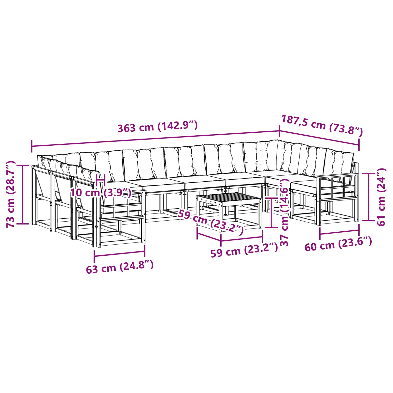 Set vanjskih sofa s jastukom 11 pcs Prirodna i bež