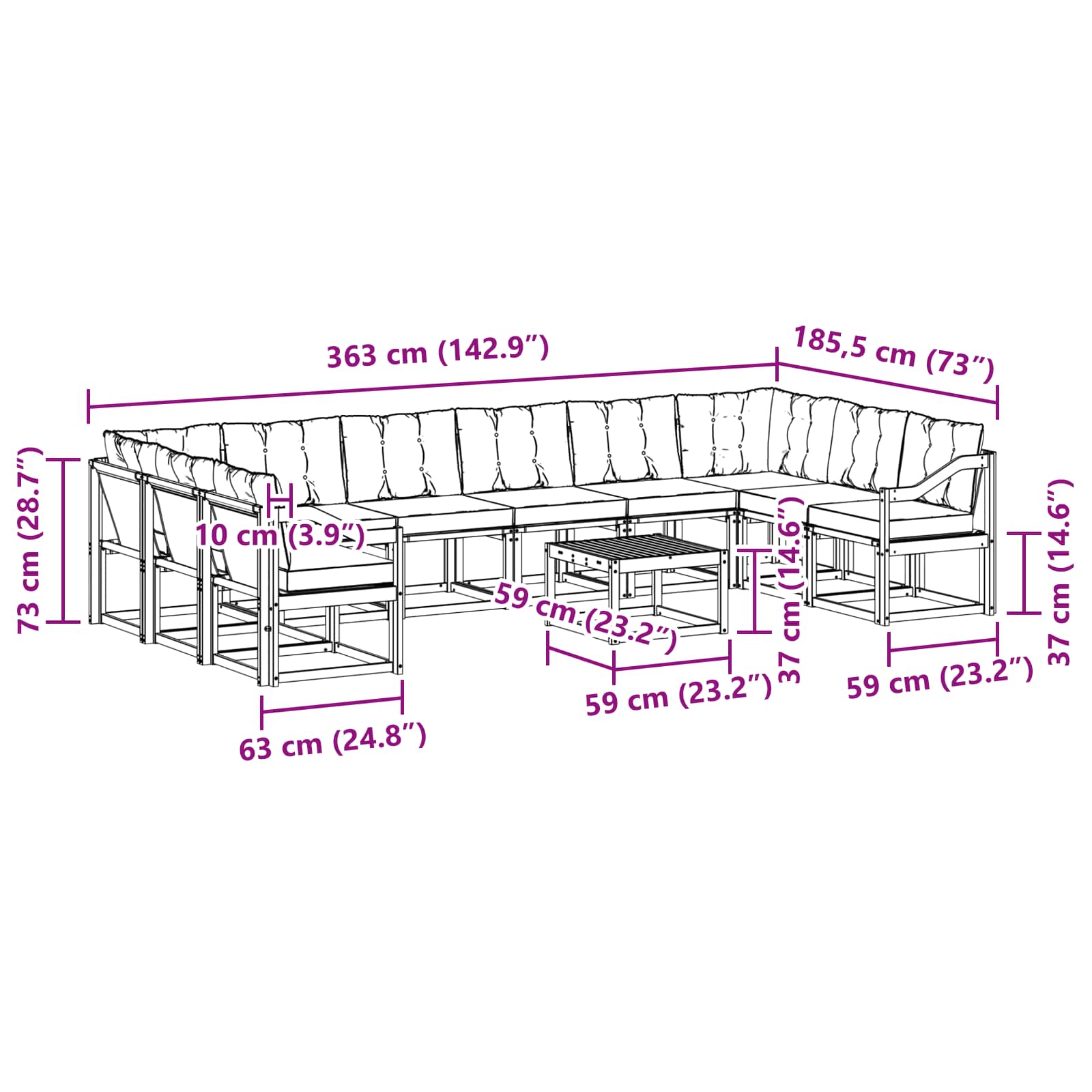 Set vanjskih sofa s jastukom 11 pcs Prirodna i krem