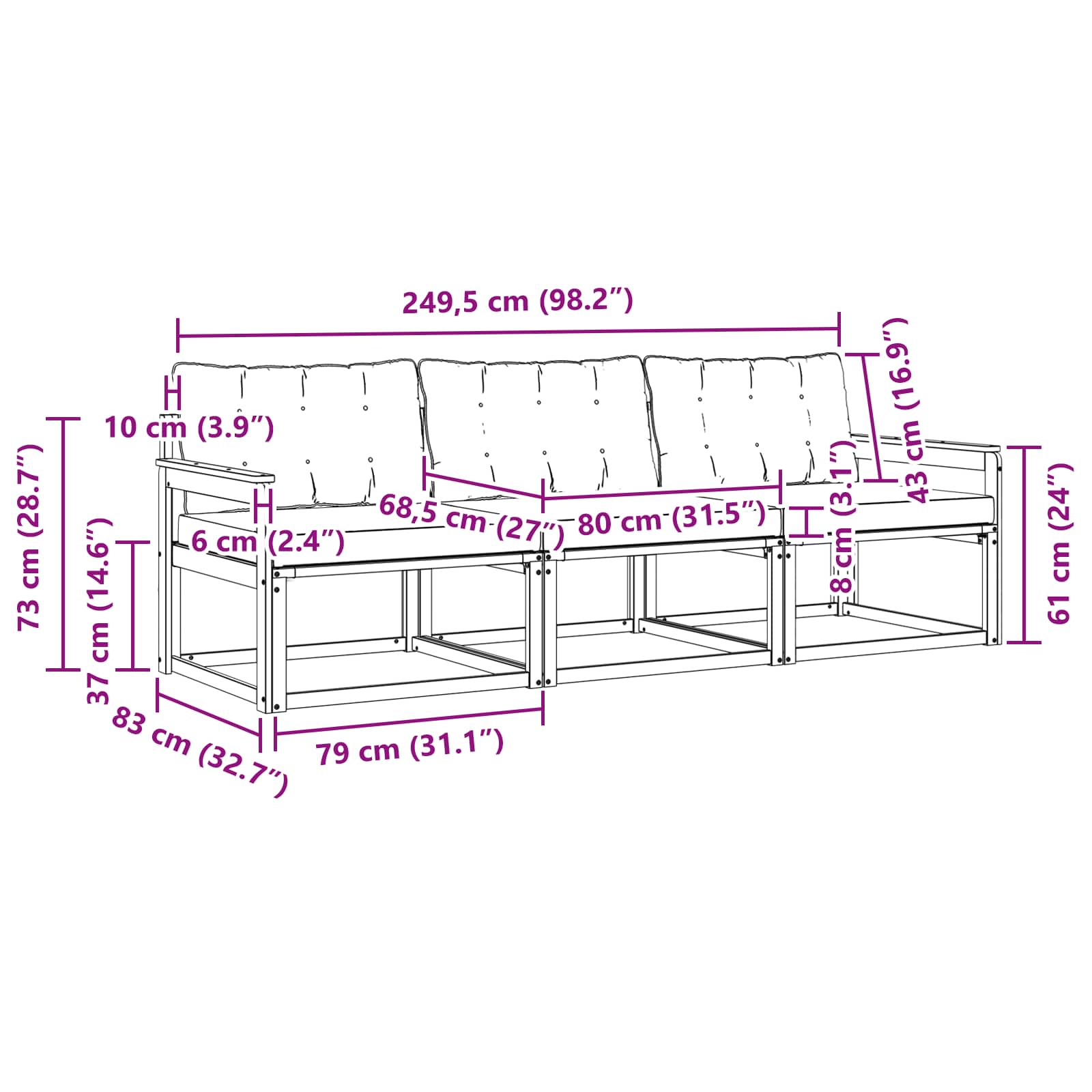 Set vanjskih sofa s jastukom 3 pcs Prirodna i svijetlo siva