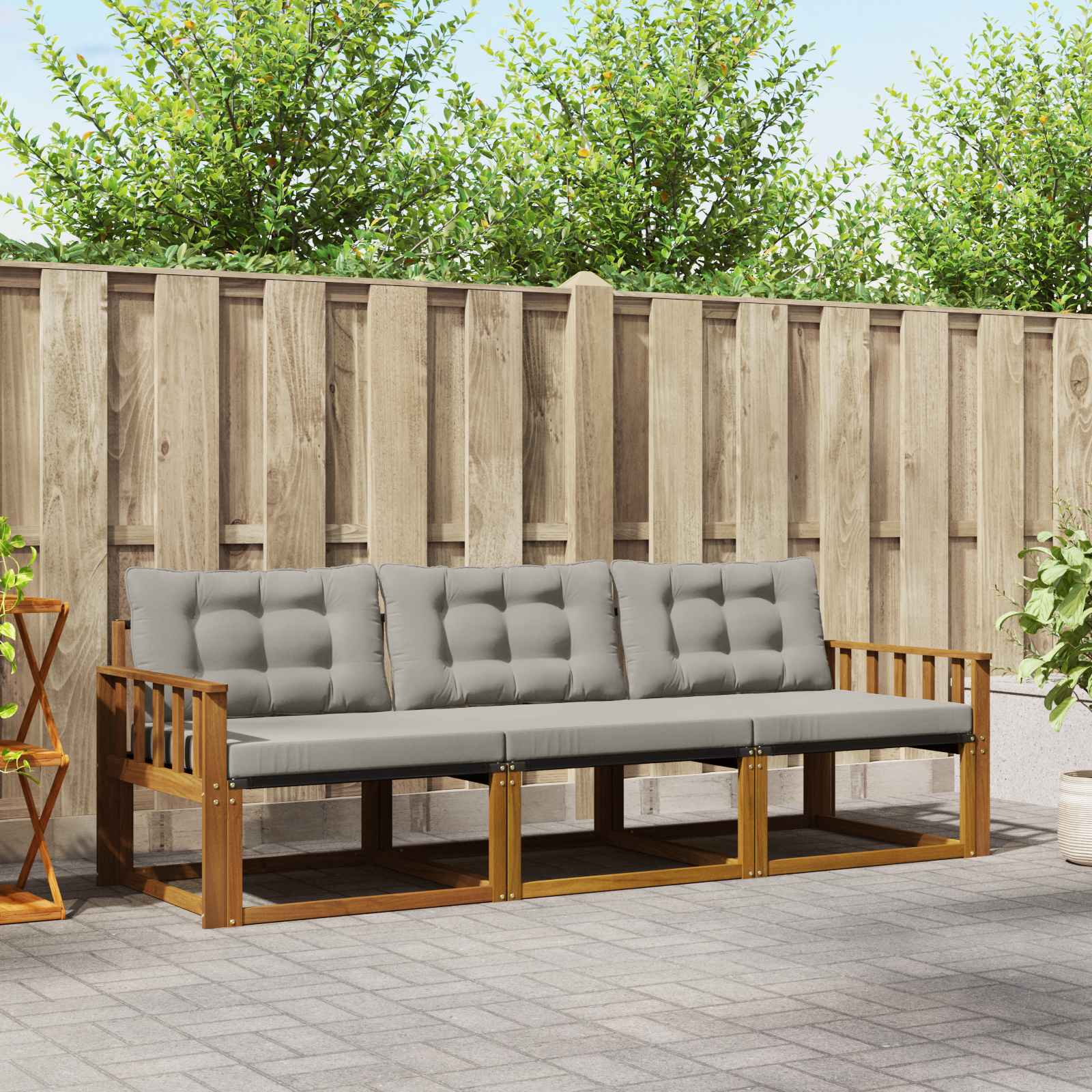 Set vanjskih sofa s jastukom 3 pcs Prirodna i svijetlo siva
