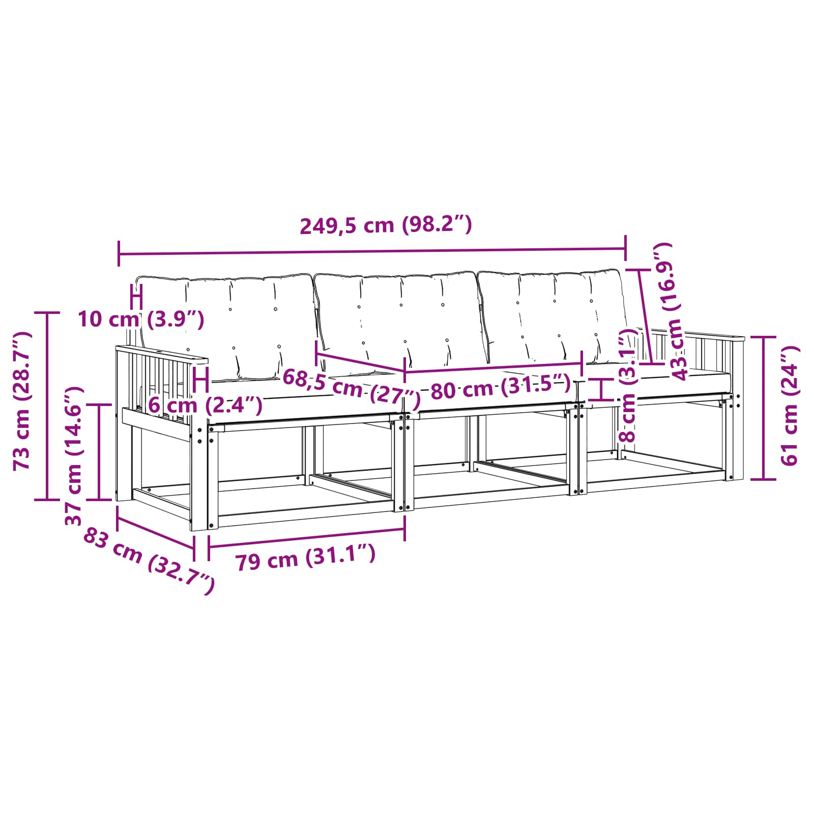 Set vanjskih sofa s jastukom 3 pcs Prirodna i svijetlo siva