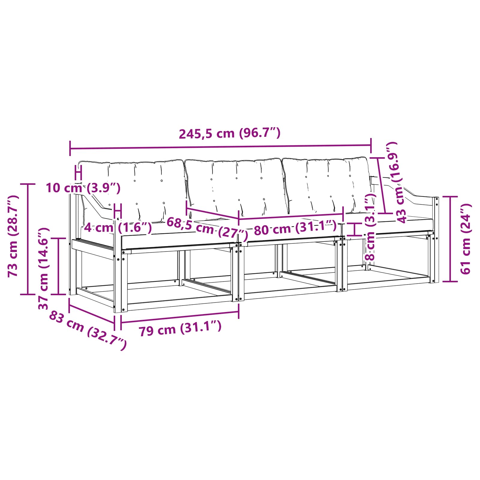 Set vanjskih sofa s jastukom 3 pcs Prirodna i bež