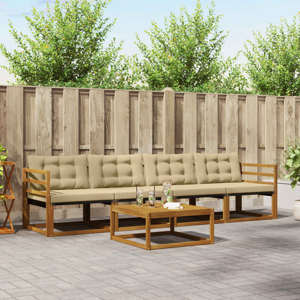 Set vanjskih sofa s jastukom 5 pcs Prirodna i bež