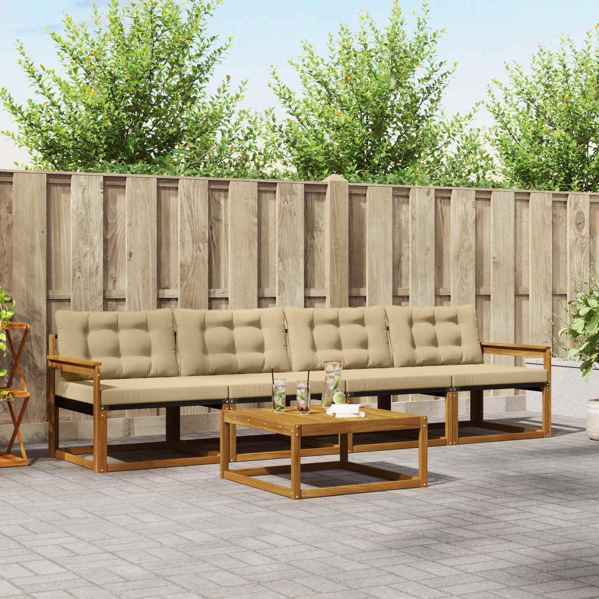 Set vanjskih sofa s jastukom 5 pcs Prirodna i bež