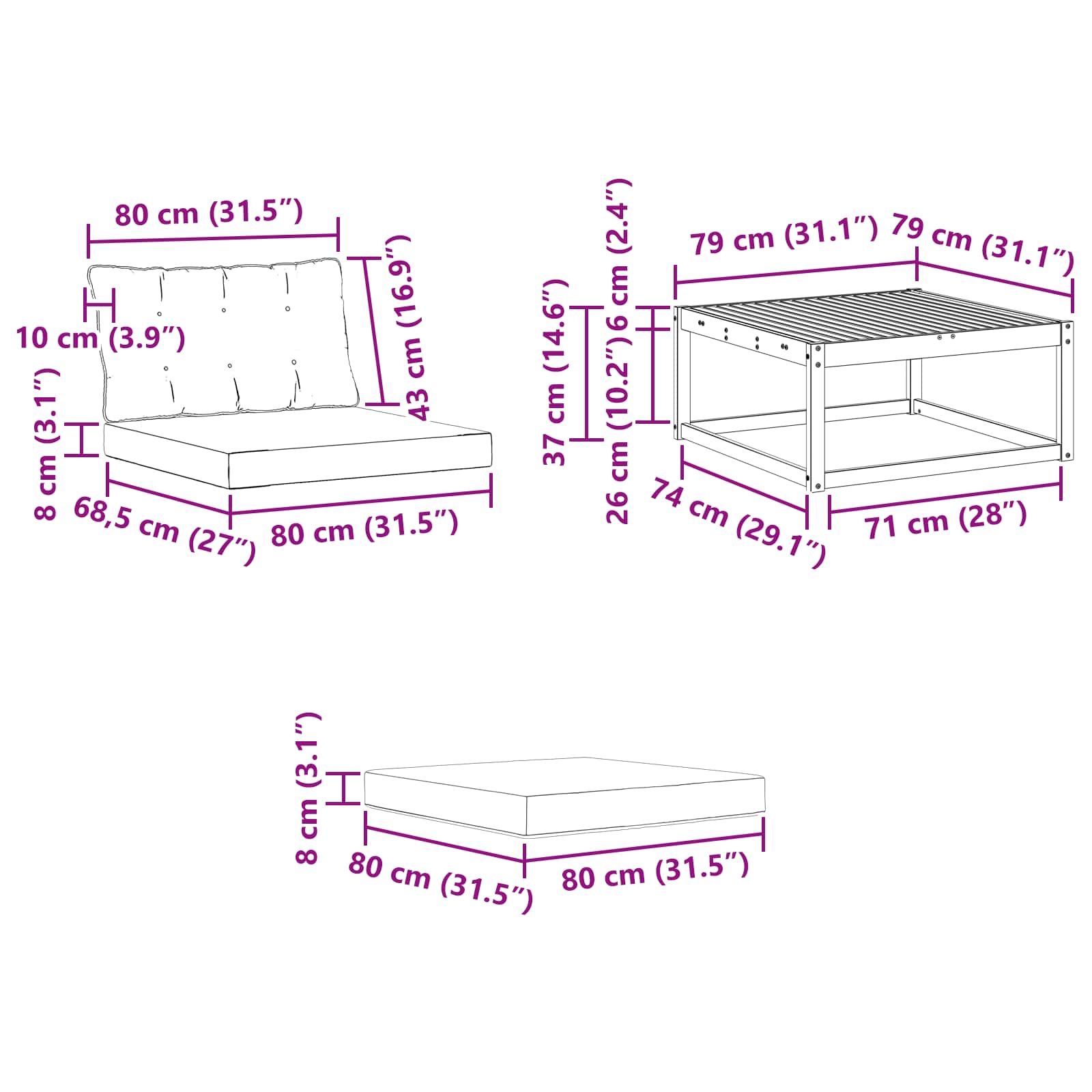 Set vanjskih sofa s jastukom 4 pcs Prirodna i crna
