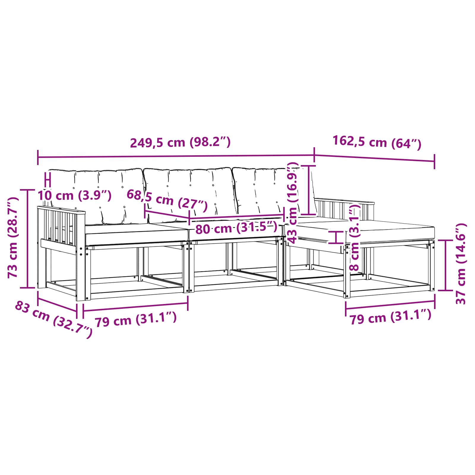 Set vanjskih sofa s jastukom 4 pcs Prirodna i crna