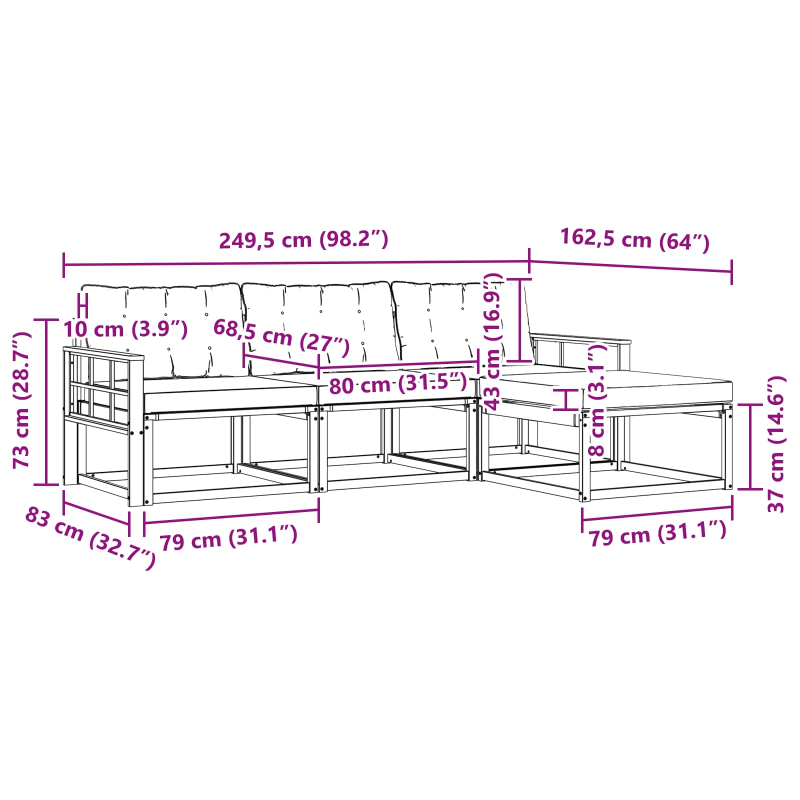 Set vanjskih sofa s jastukom 4 pcs Prirodna i crna