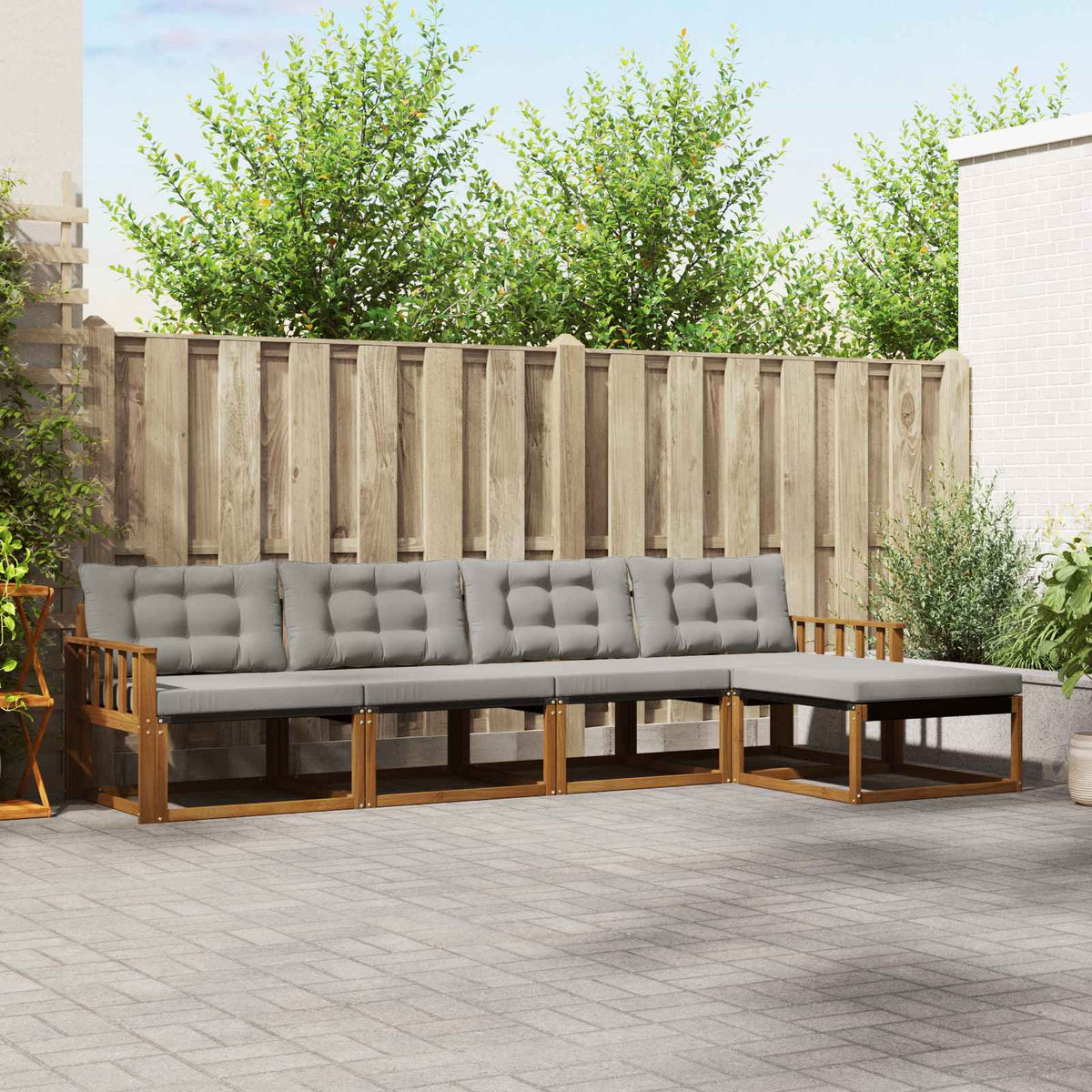 Set vanjskih sofa 5 kom. Prirodna i svjetlosiva Smeđa 329 x 162,5 x 73 cm