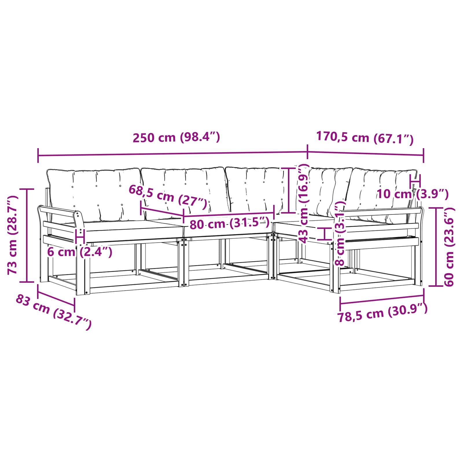 Set vanjskih sofa s jastukom 4 pcs Prirodna i crna