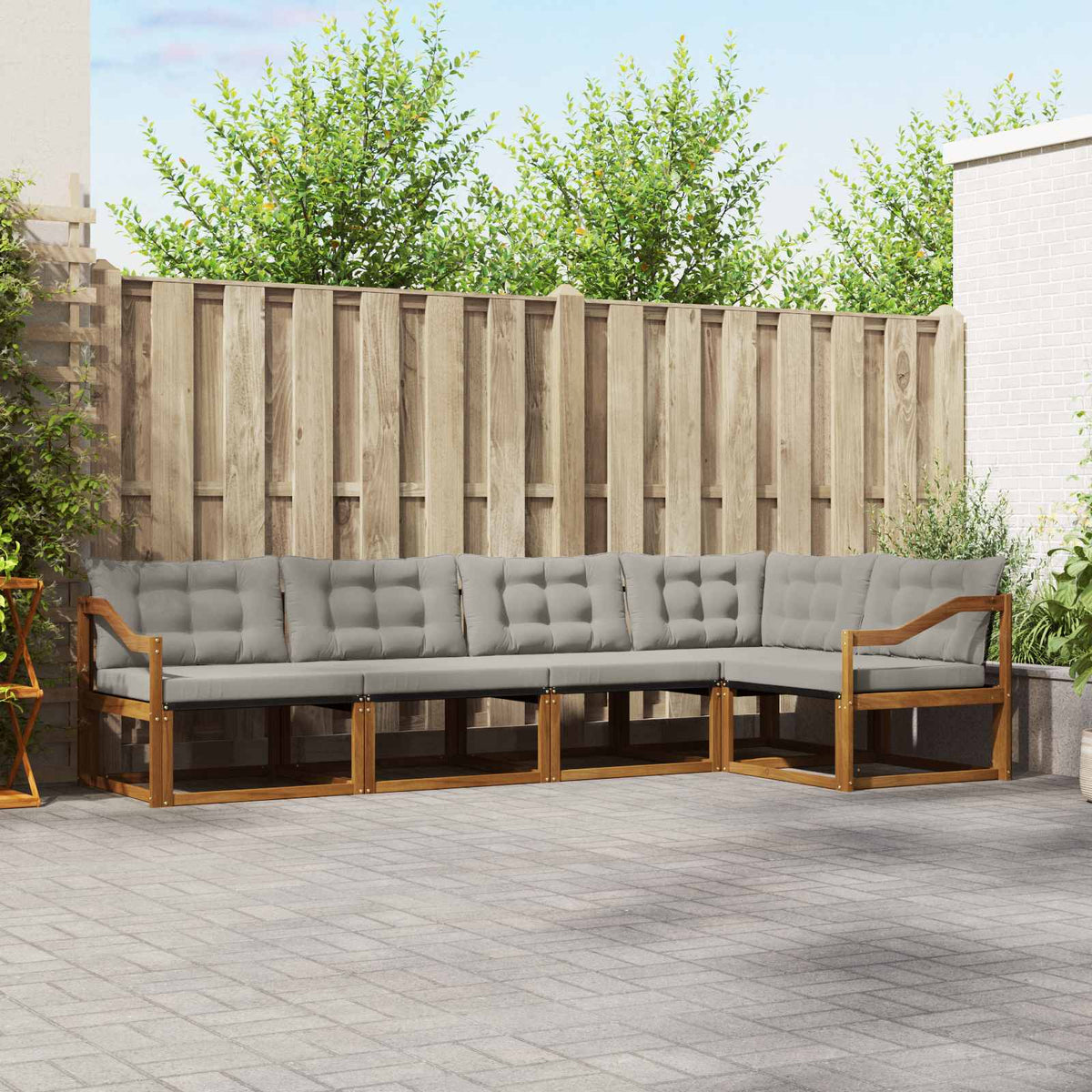 Set vanjskih sofa 5 kom. Prirodna i svijetlo siva Smeđa 325 x 166,5 x 73 cm