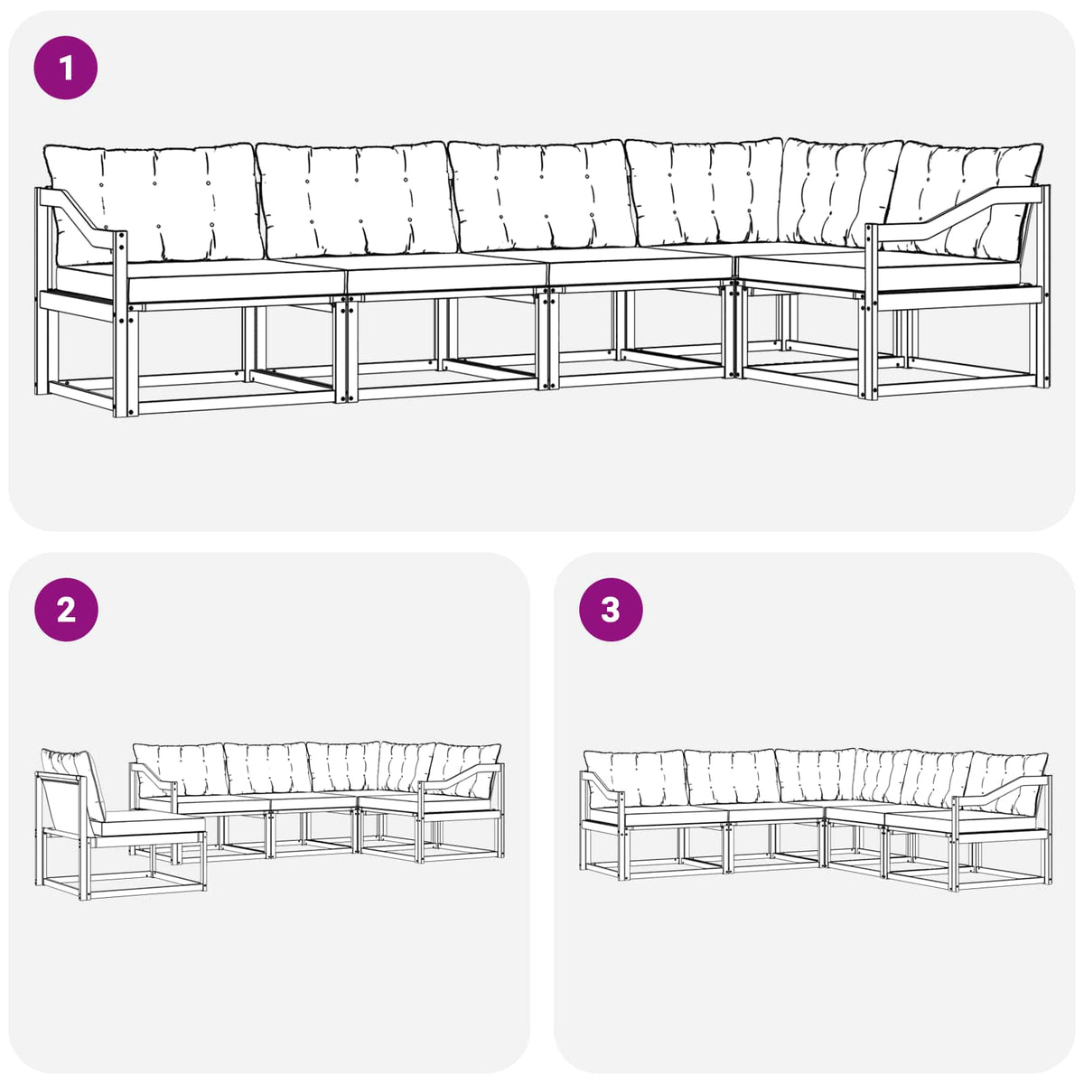Set vanjskih sofa 5 kom. Prirodna i svijetlo siva Smeđa 325 x 166,5 x 73 cm
