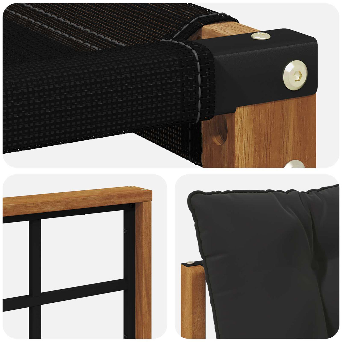 Set vanjskih sofa 6 kom. Prirodna i crna Čvrsto drvo akacije